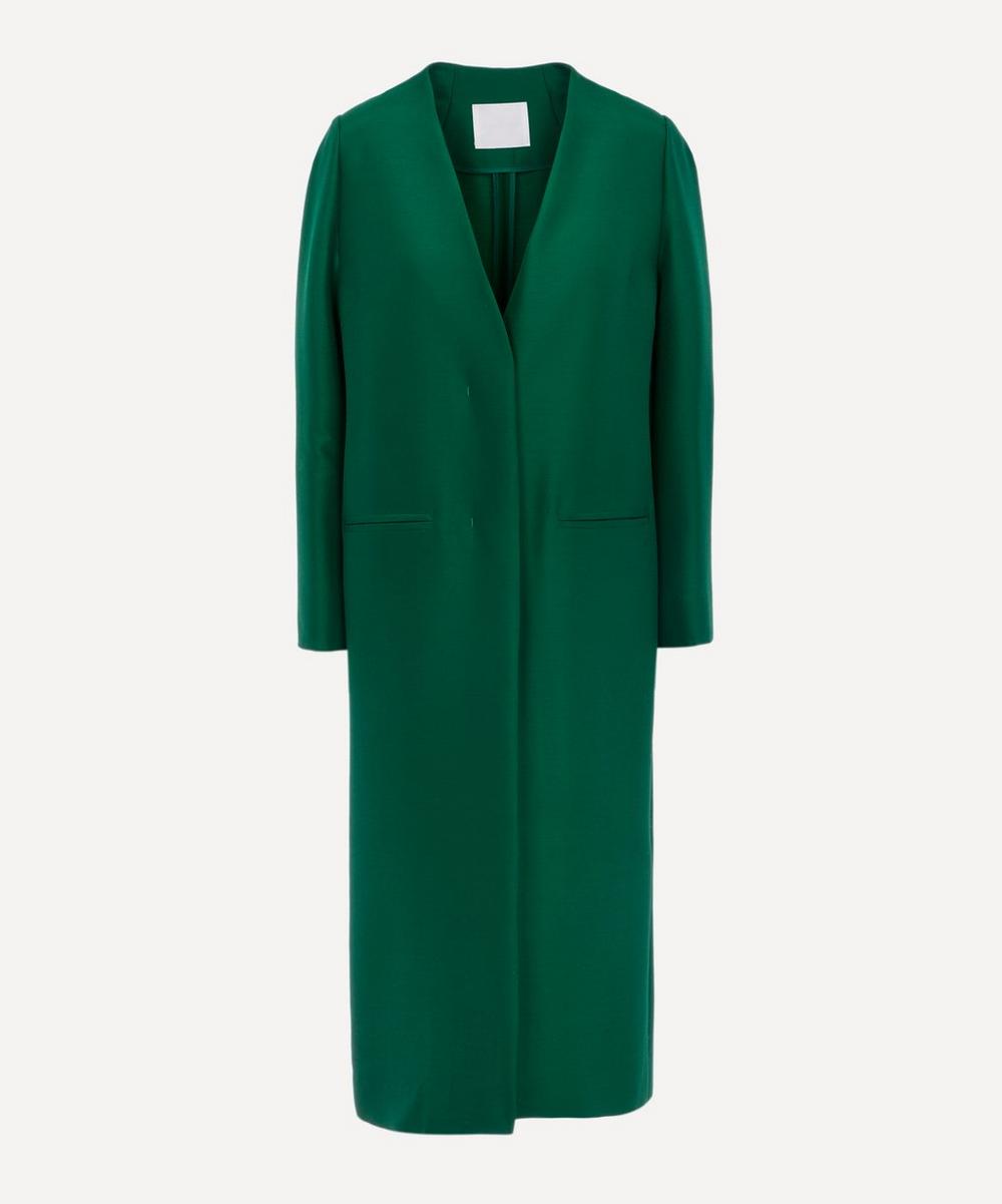 Mame Kurogouchi Wool And Silk-blend Collarless Coat In Green