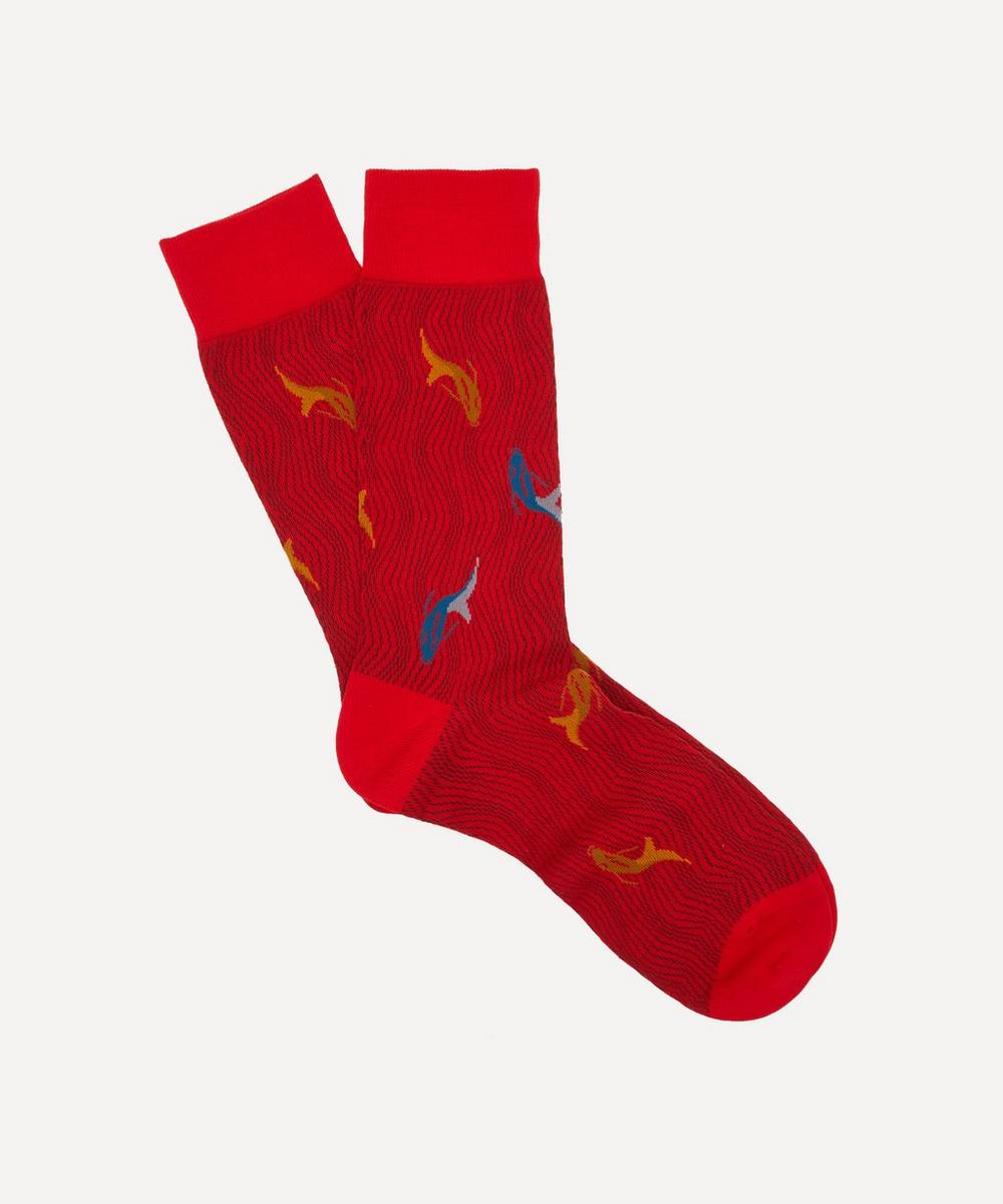Pantherella Koi Spiral Wave Cotton-blend Socks In Chilli Red