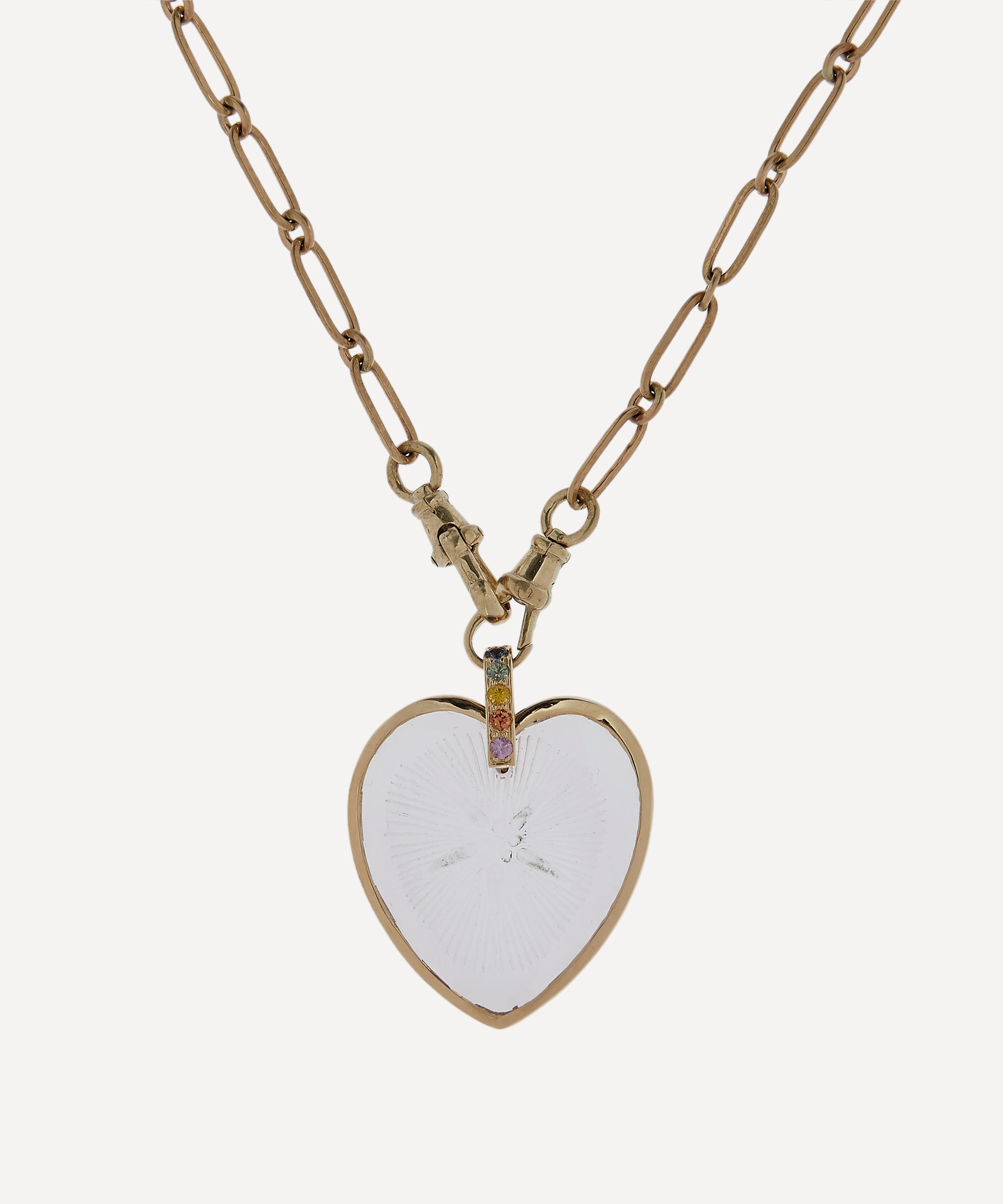 Shop Pascale Monvoisin Gold Gabin N'2 Engraved Crystal And Rainbow Sapphire Pendant Necklace