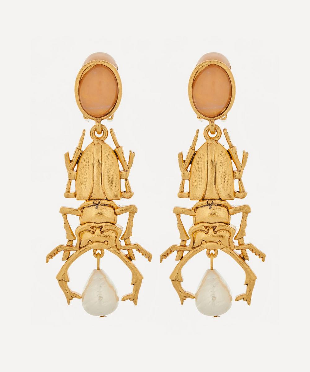 Oscar De La Renta Quartz Stag Beetle Earrings In Gold