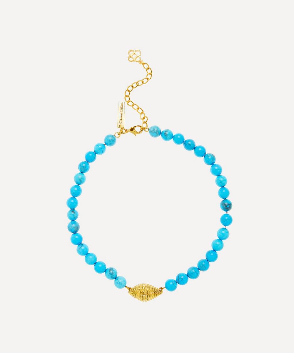 Oscar De La Renta Beaded Shell Pendant Necklace In Turquoise