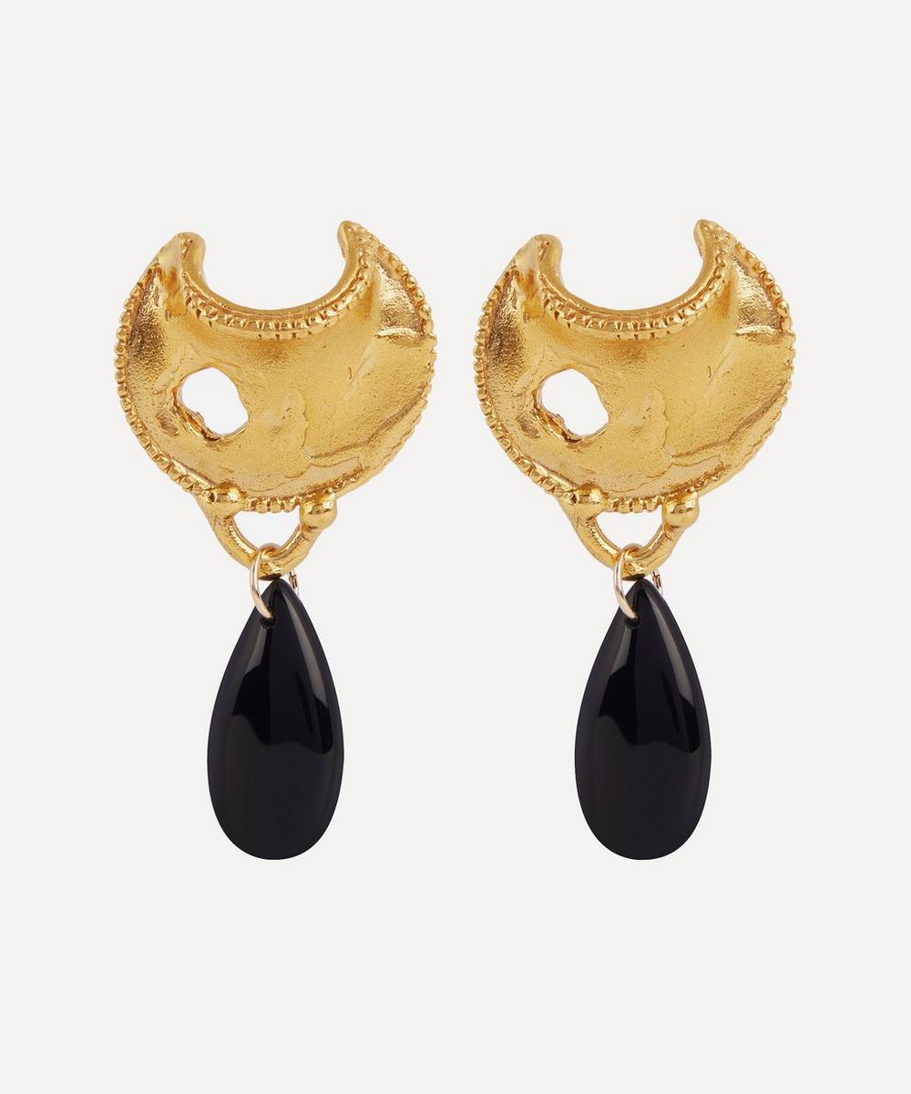 ALIGHIERI Gold-Plated The Onyx Nightfall Drop Earrings,5059419195833