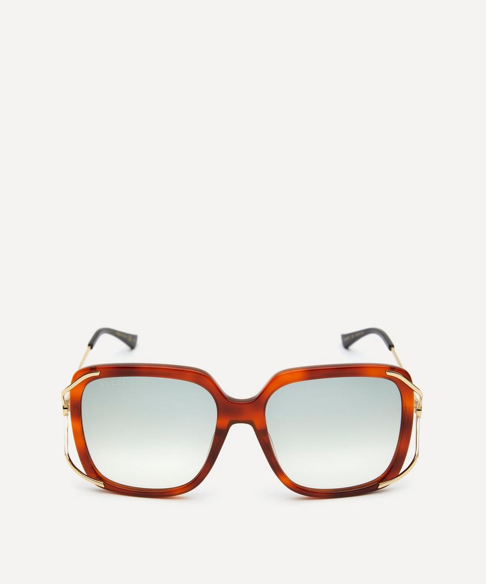 Gucci Oversized Acetate And Metal Fork Sunglasses In Brown