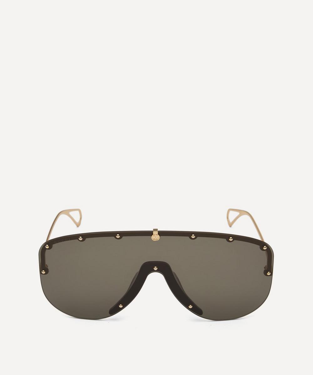 Gucci Oversized Studded Shield Sunglasses In Black