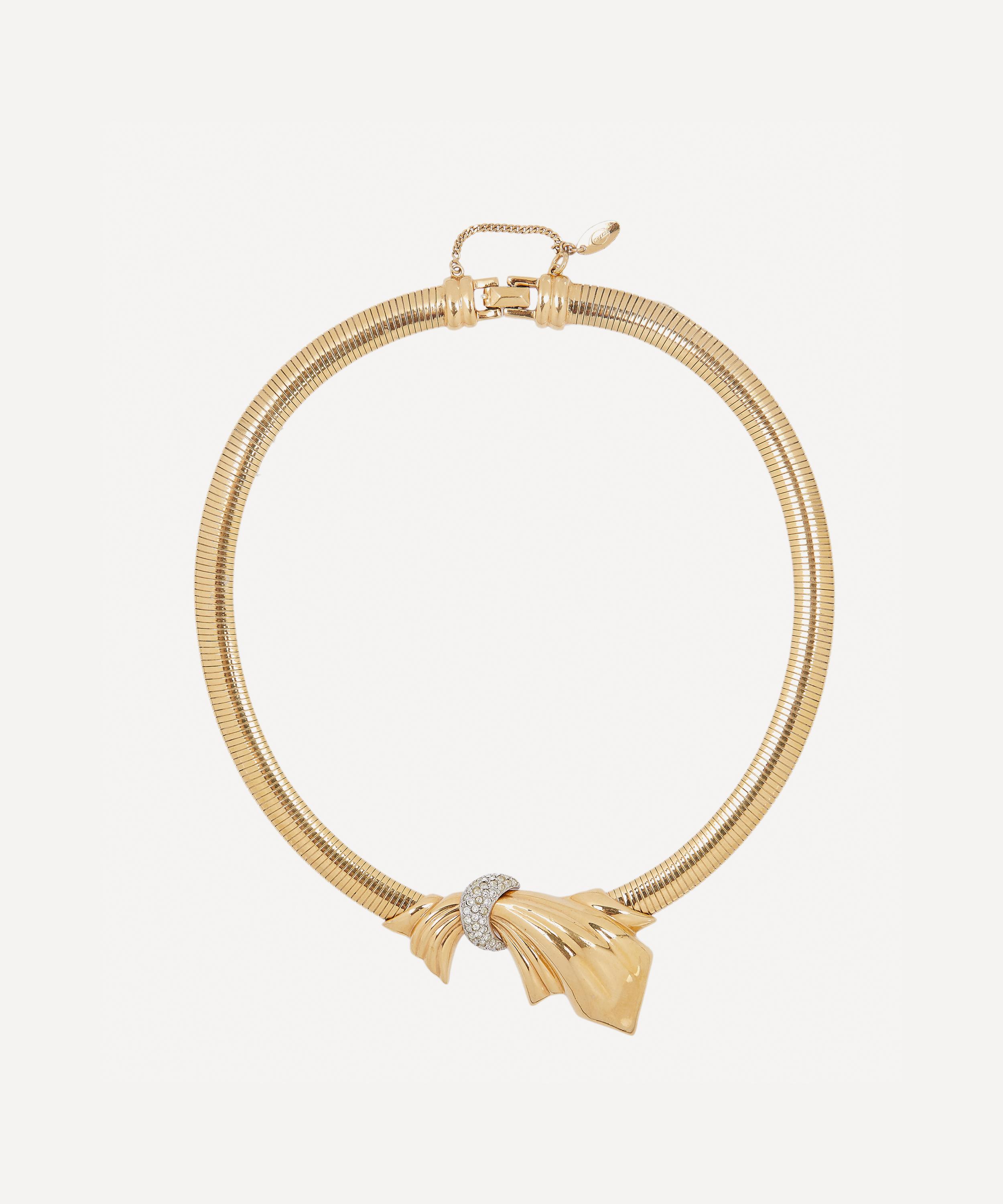 Designer Vintage 1980s Gontie Gilt Faux Diamond Necklace In Gold