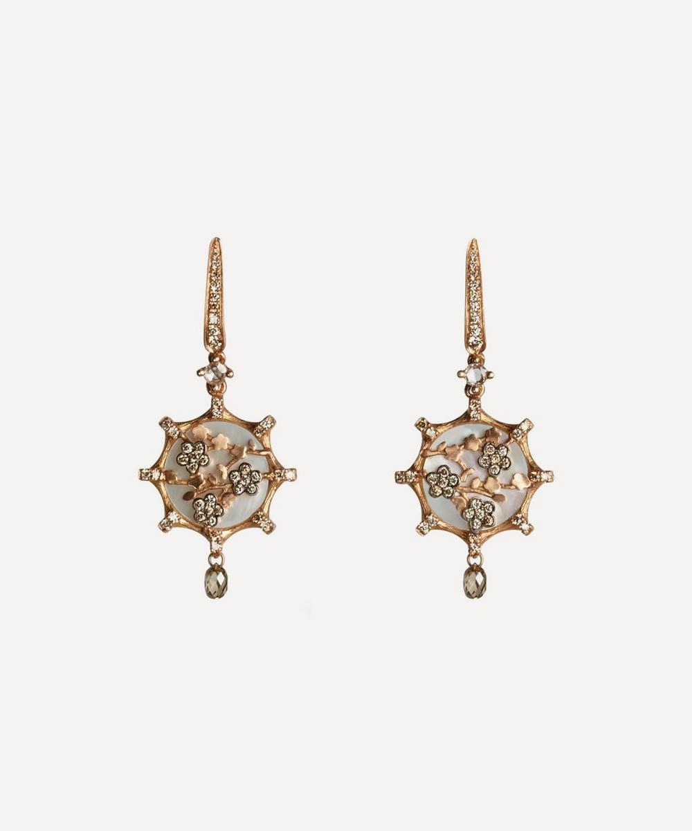 ANNOUSHKA 18CT ROSE GOLD DREAM CATCHER PEARL AND DIAMOND SMALL DROP EARRINGS,000649030