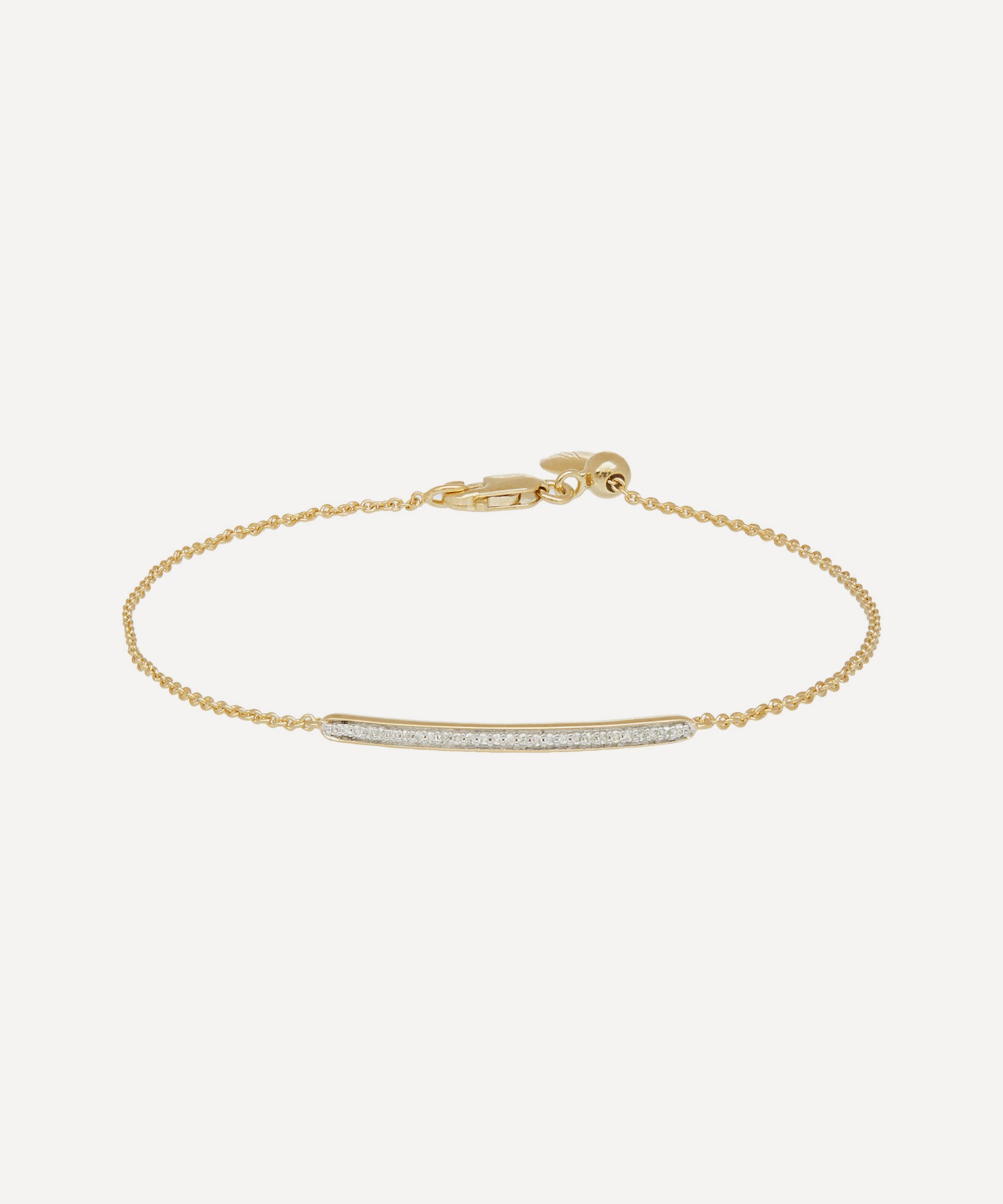 Monica Vinader Gold Plated Vermeil Silver Skinny Short Diamond Bar Bracelet In Gold
