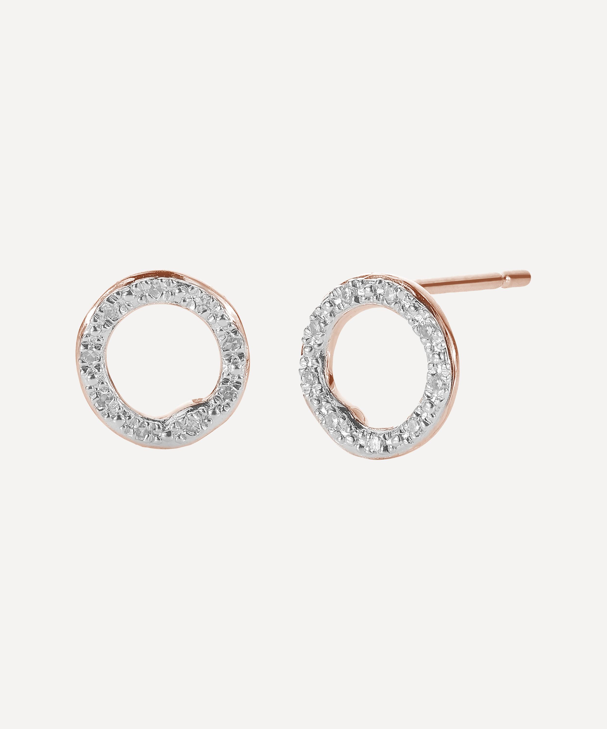 Monica Vinader Rose Gold Plated Vermeil Silver Riva Diamond Circle Stud Earrings In Rose Gold