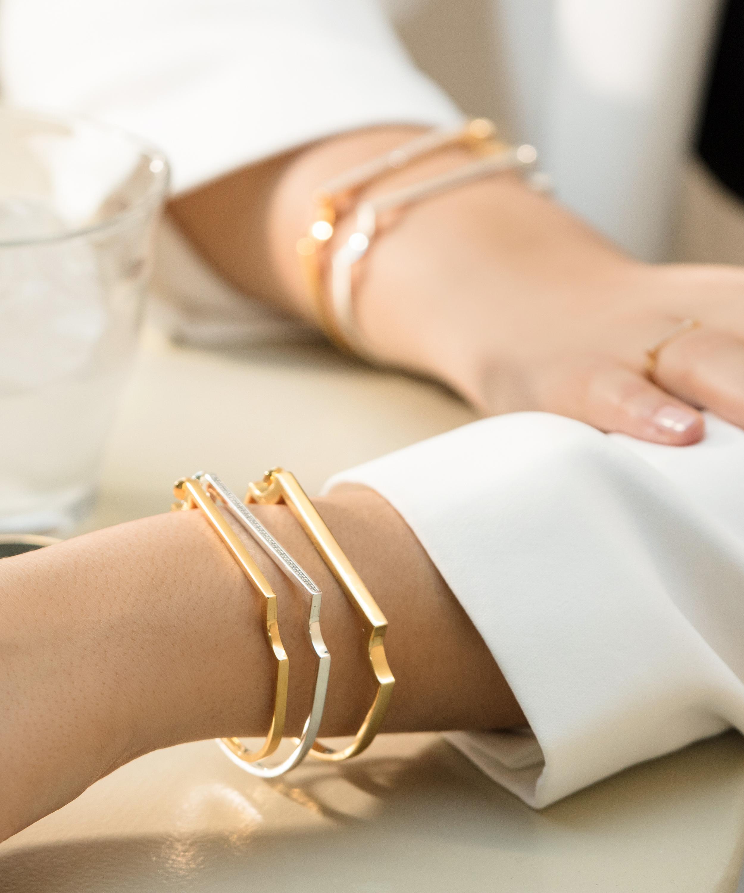Monica Vinader Gold Plated Vermeil Silver Signature Medium Thin Diamond Bangle In Gold