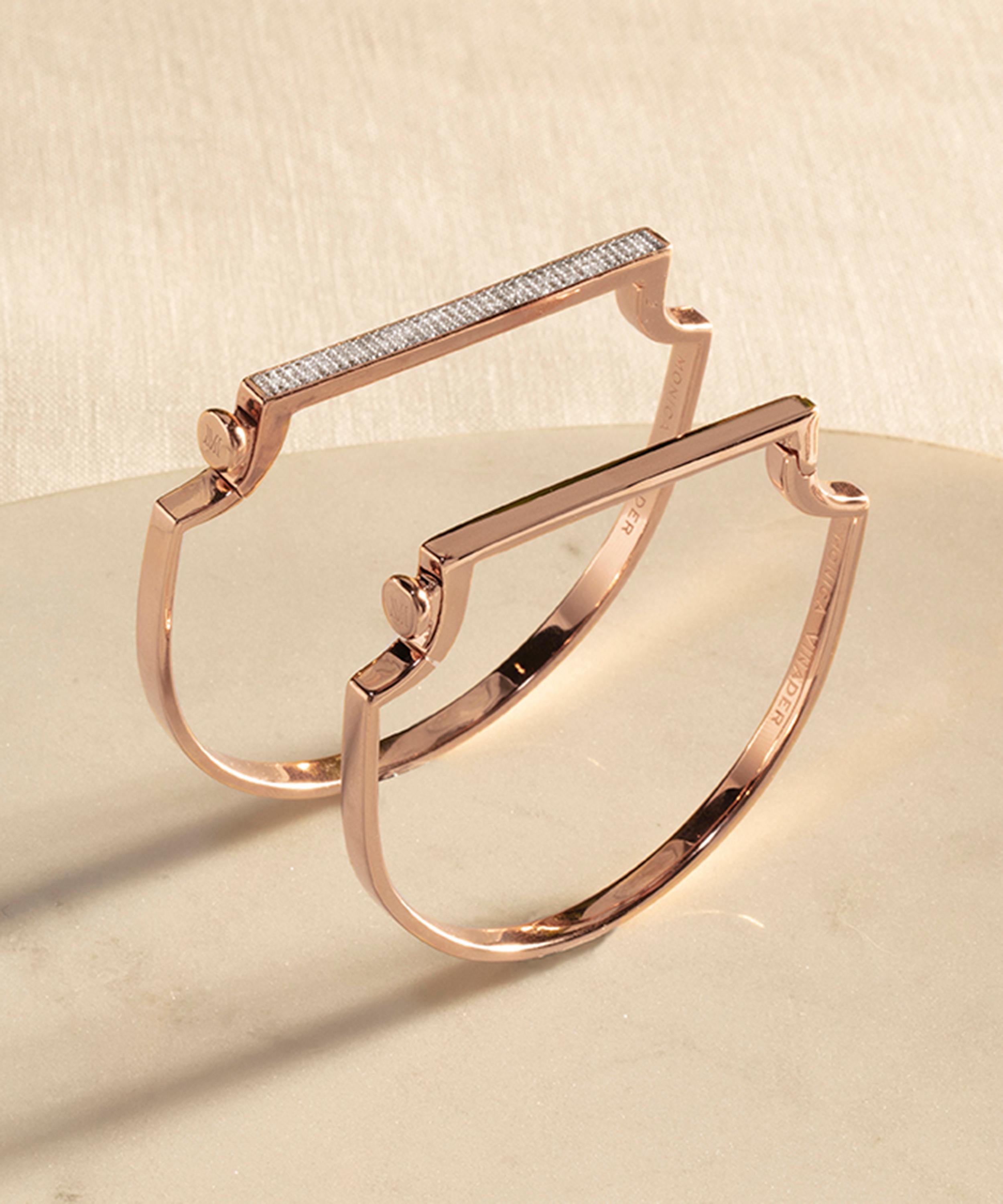 Monica Vinader Rose Gold Plated Vermeil Silver Signature Small Thin Diamond Bangle In Rose Gold