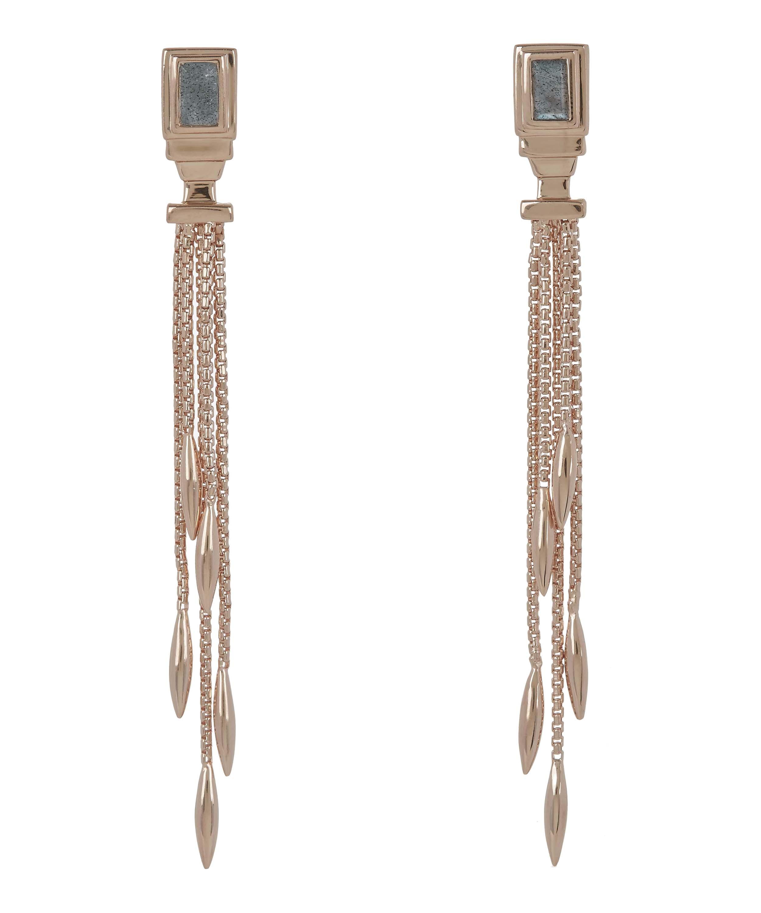Monica Vinader Rose Gold Vermeil Baja Deco Thin Labradorite Cocktail Earrings In Gold