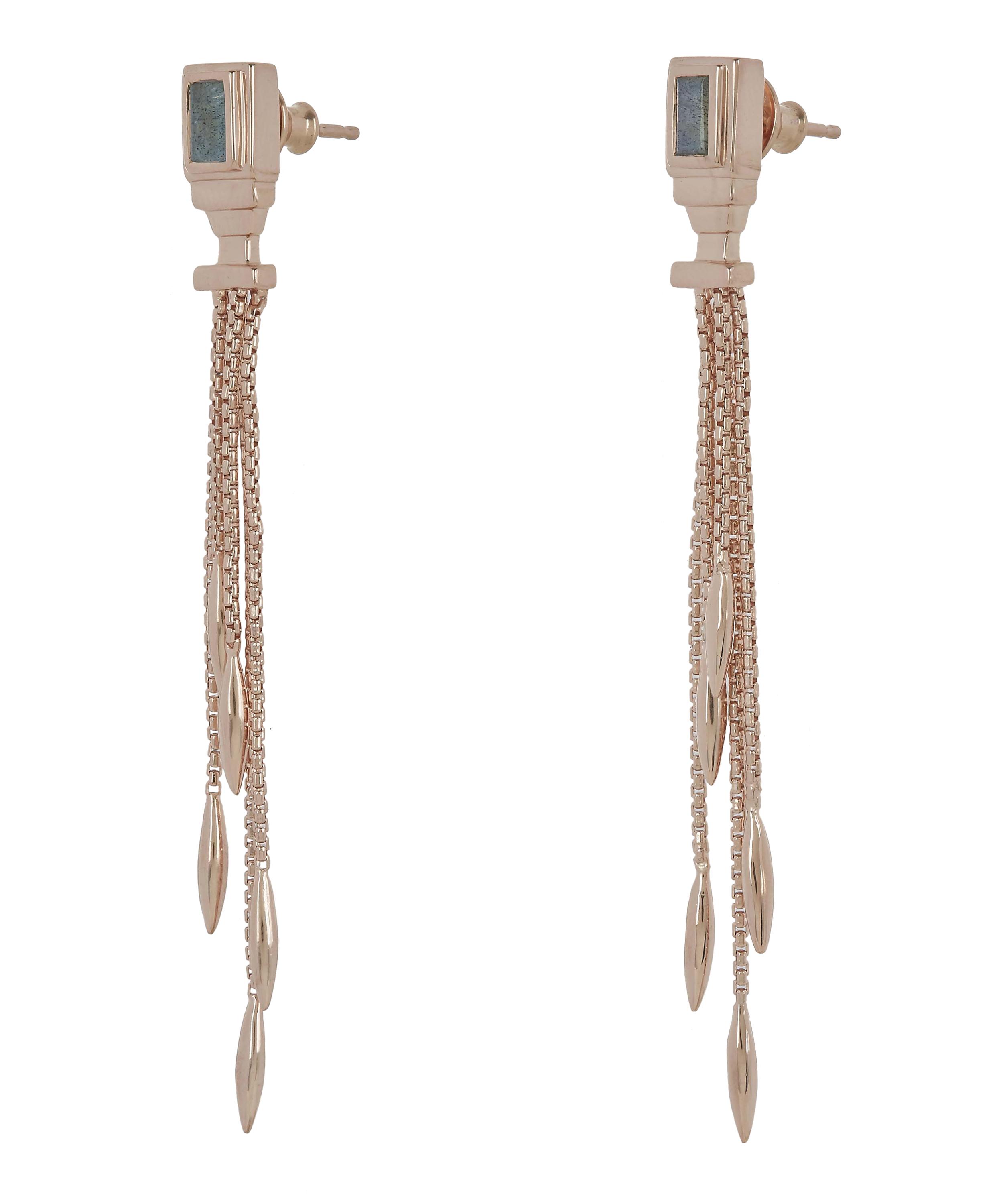 Monica Vinader Rose Gold Vermeil Baja Deco Thin Labradorite Cocktail Earrings In Gold
