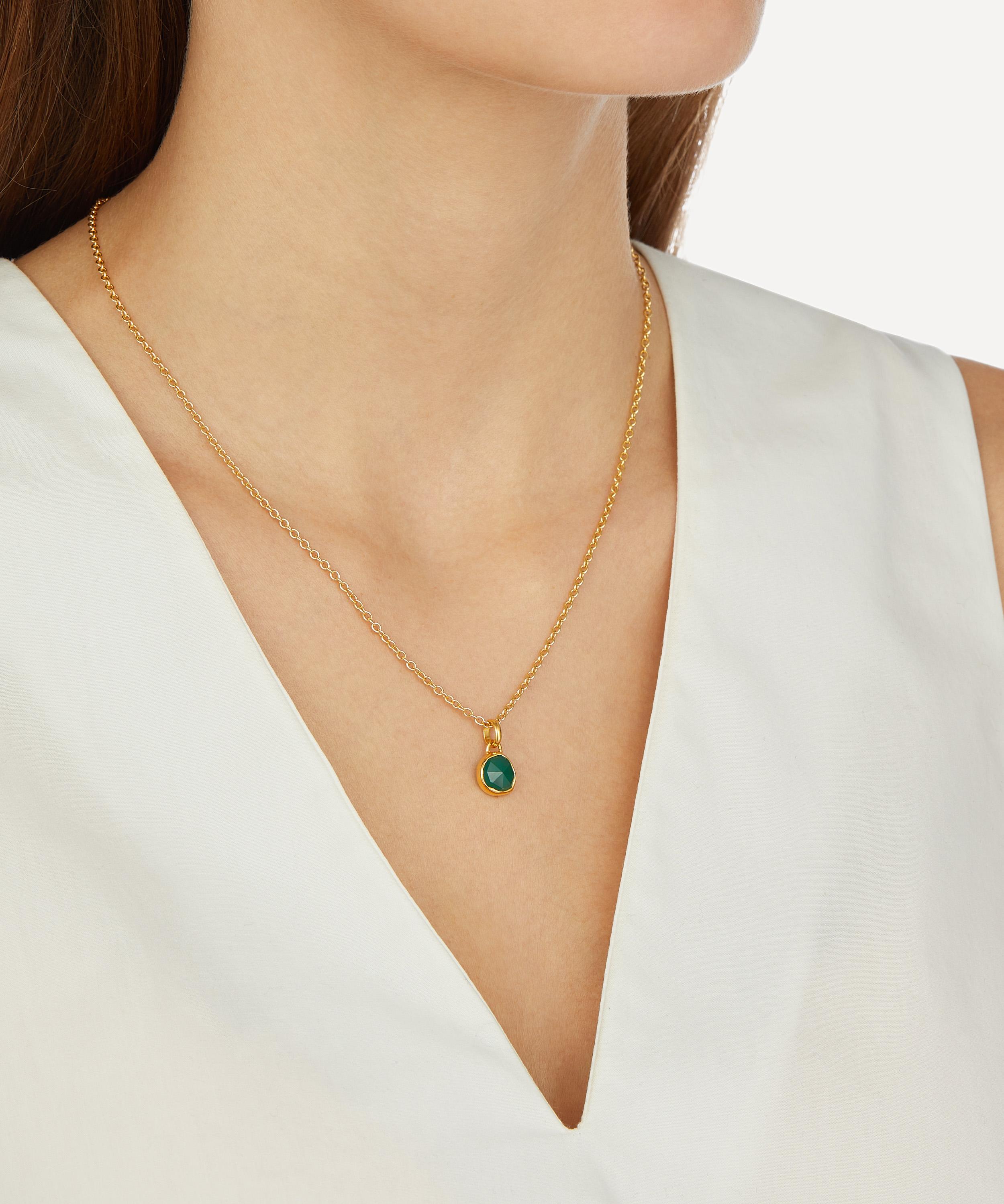 Monica Vinader Siren Mini 18ct Rose Gold-plated Vermeil Silver And Green Onyx Pendant In Gold