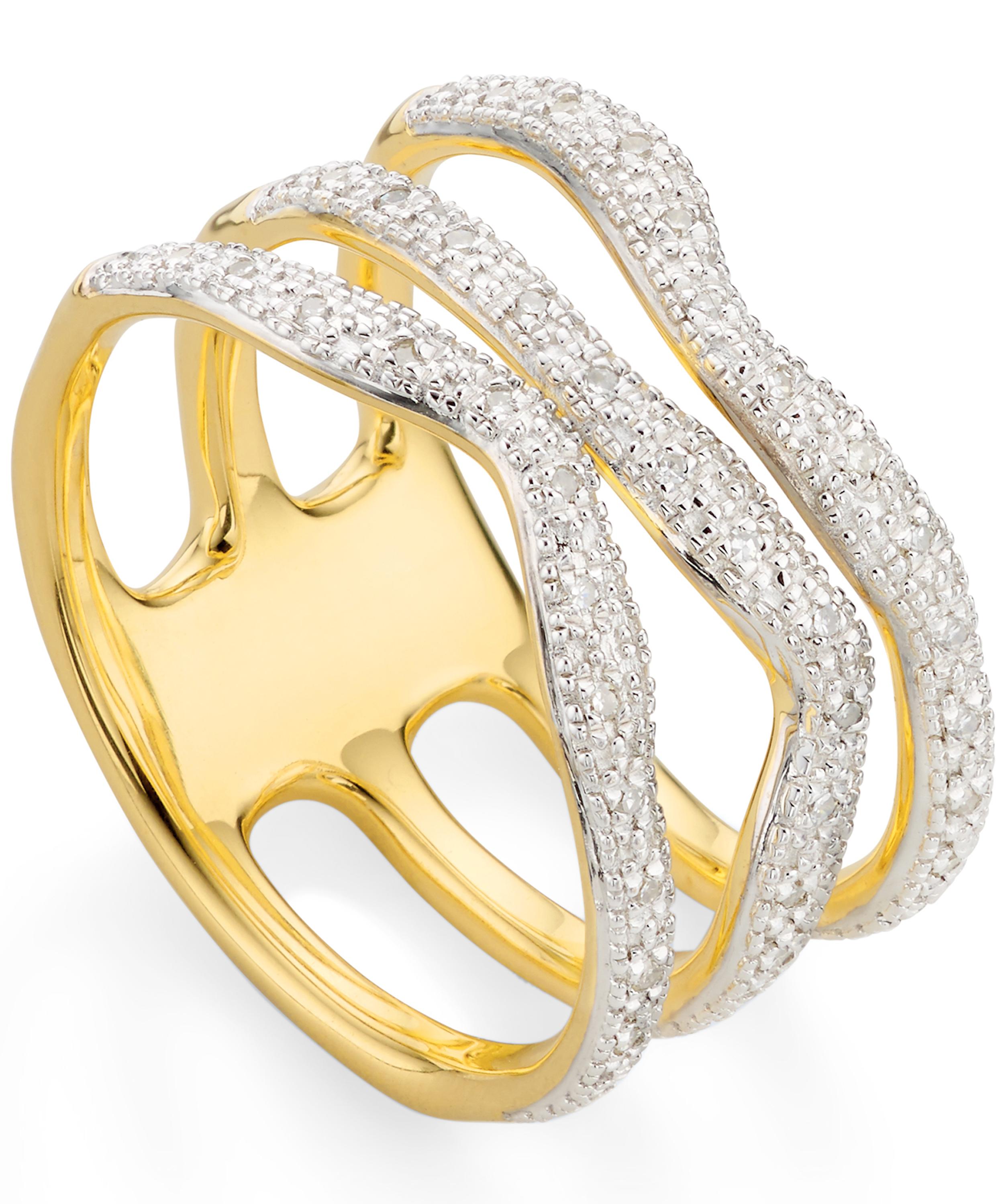 Monica Vinader Gold Vermeil Riva Wave Triple Band Diamond Ring