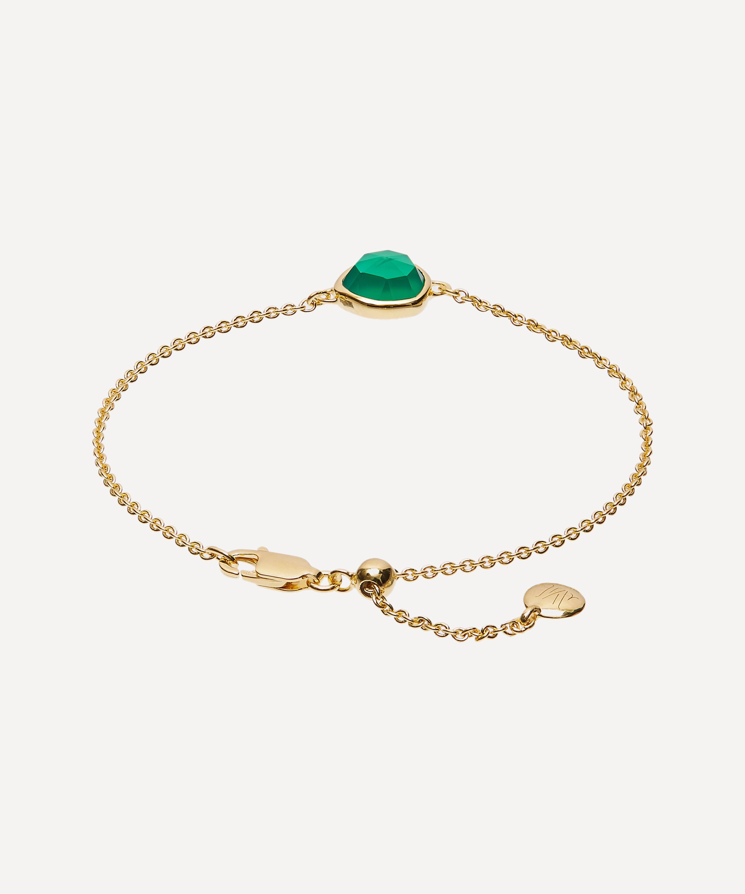 Monica Vinader Gold Plated Vermeil Silver Green Onyx Siren Fine Chain Bracelet In Gold