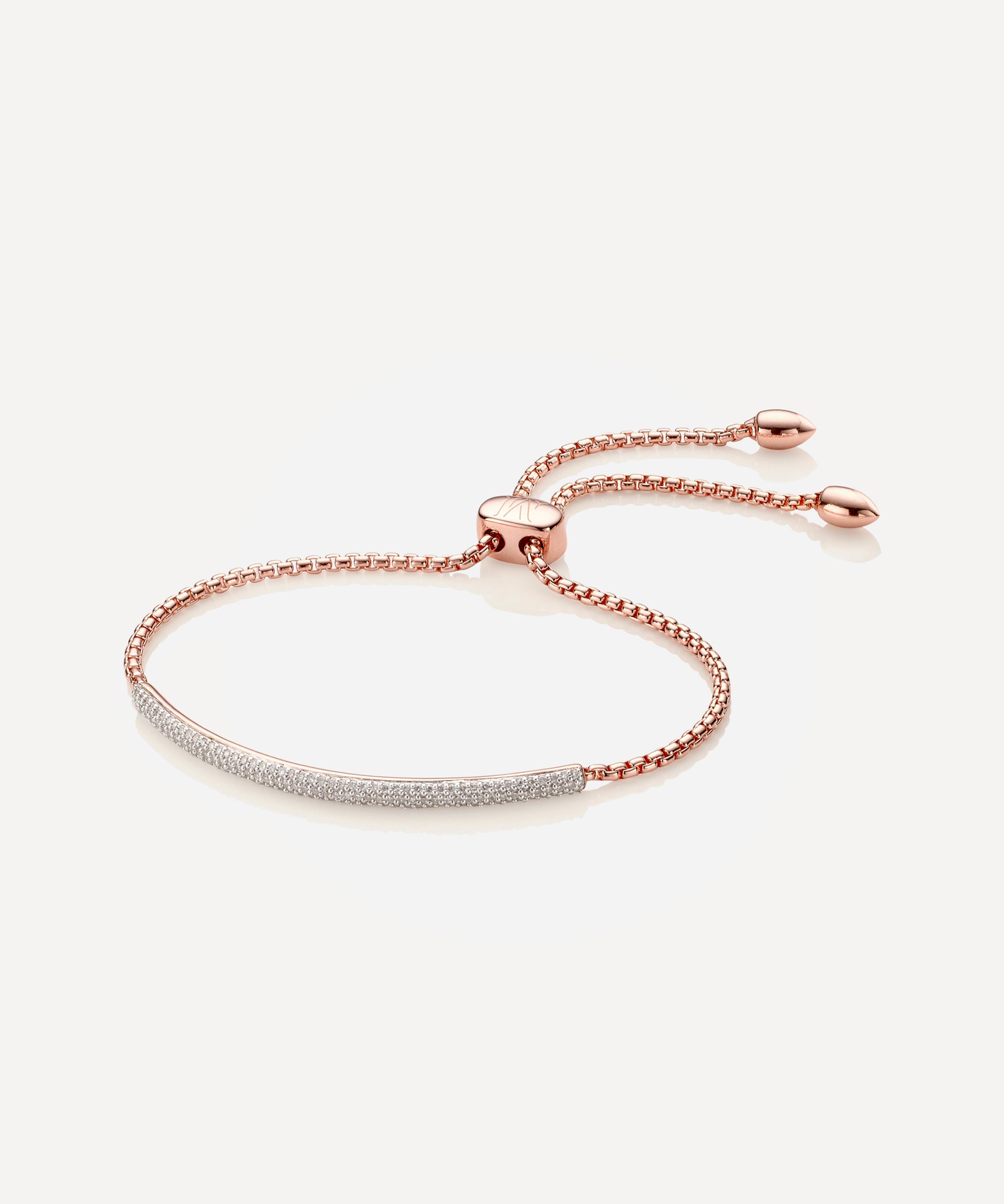Monica Vinader Rose Gold Plated Vermeil Silver Fiji Mini Diamond Bar Bracelet In Rose Gold Vermeil
