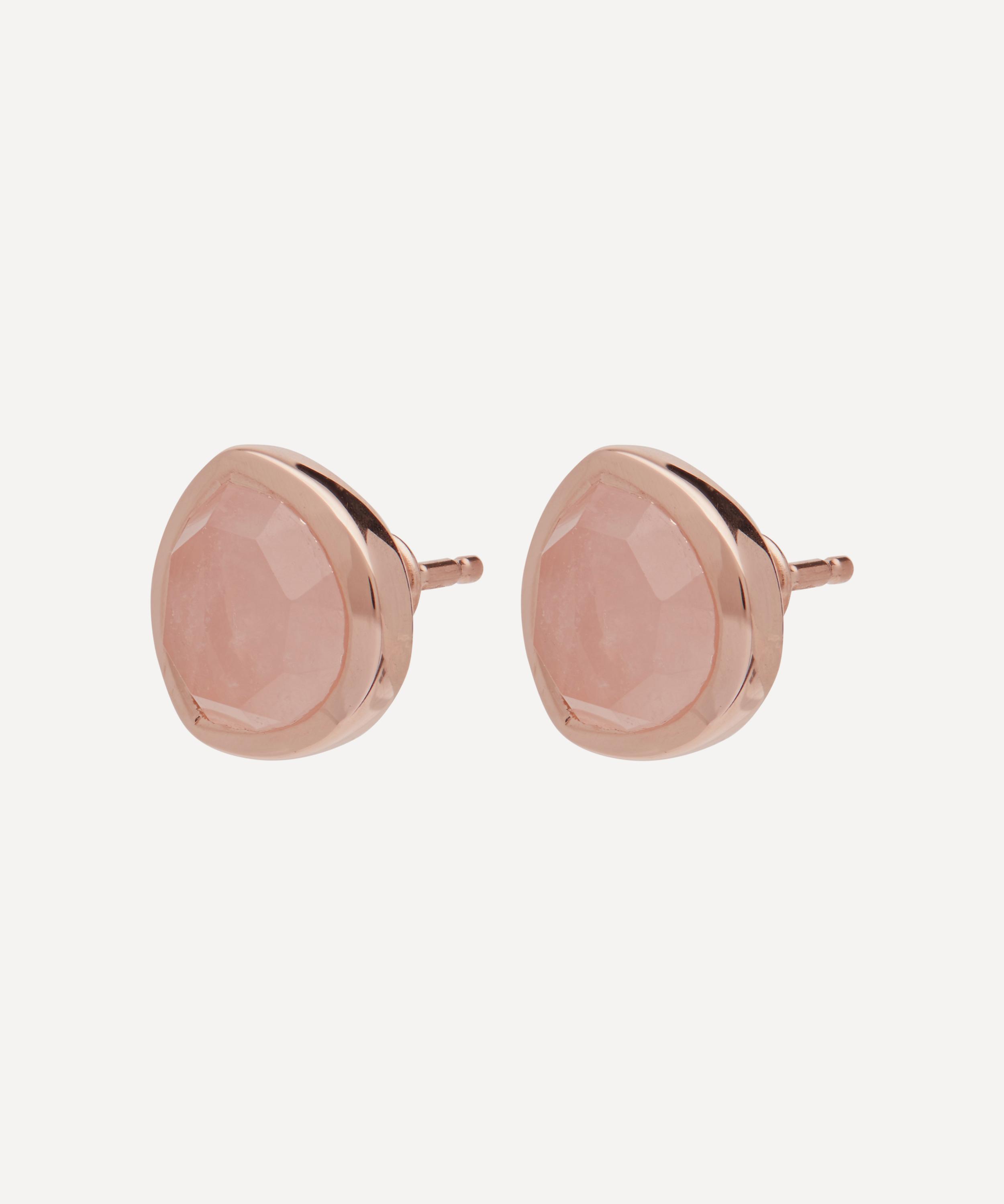 Monica Vinader Rose Gold Plated Vermeil Silver Siren Rose Quartz Stud Earrings In Rose Gold