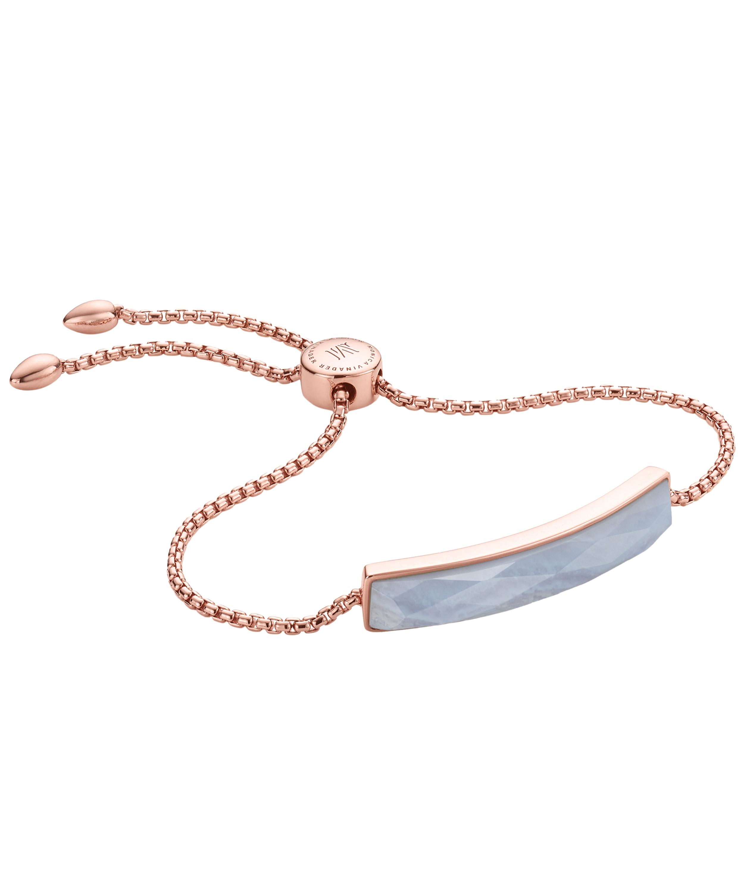 Shop Monica Vinader Rose Gold Plated Vermeil Silver Baja Blue Lace Agate Facet Bracelet