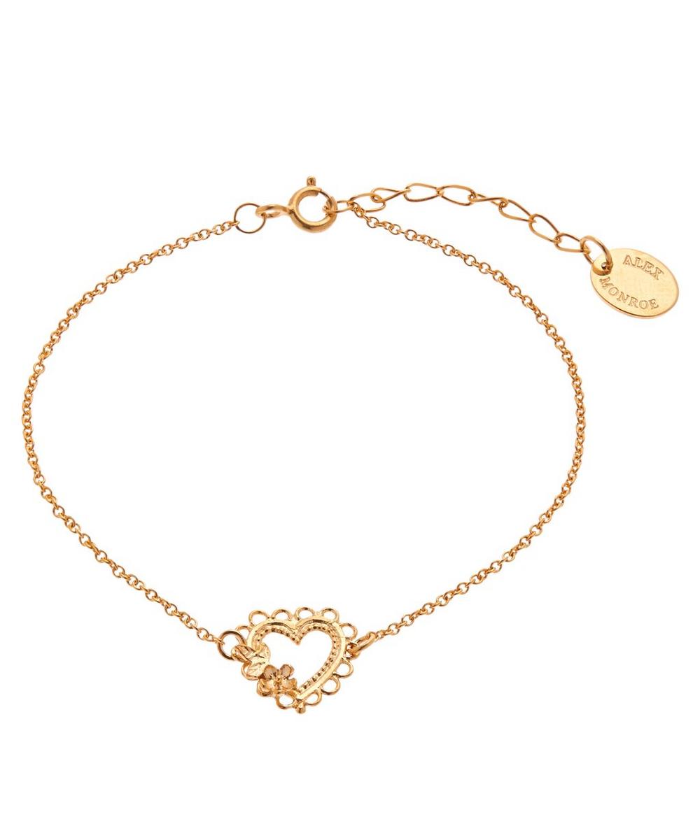 Alex Monroe Gold-plated Lace-edged Heart & Flower Inline Bracelet