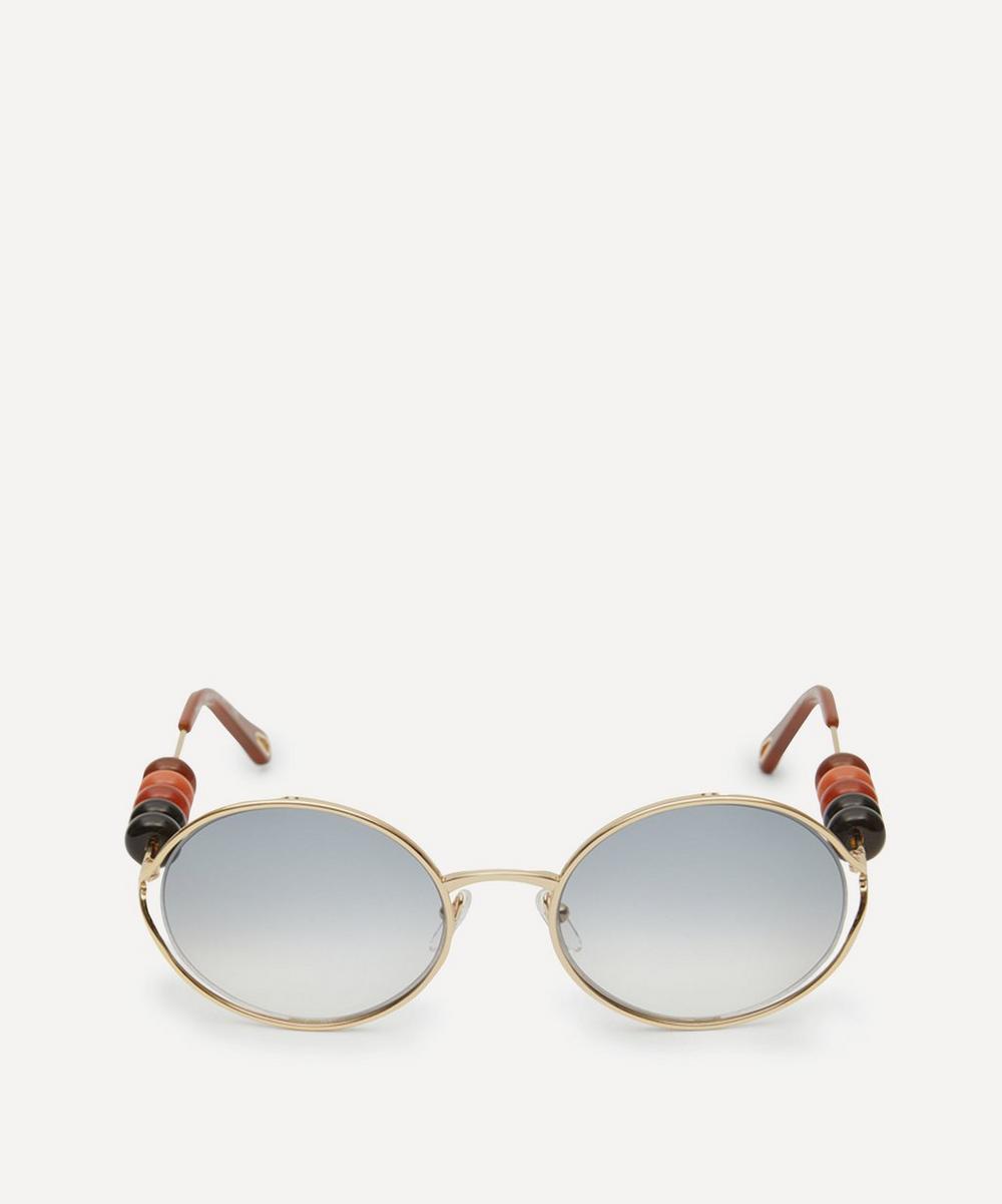 Chloé Dilla Beaded Round Sunglasses In Gold-toned
