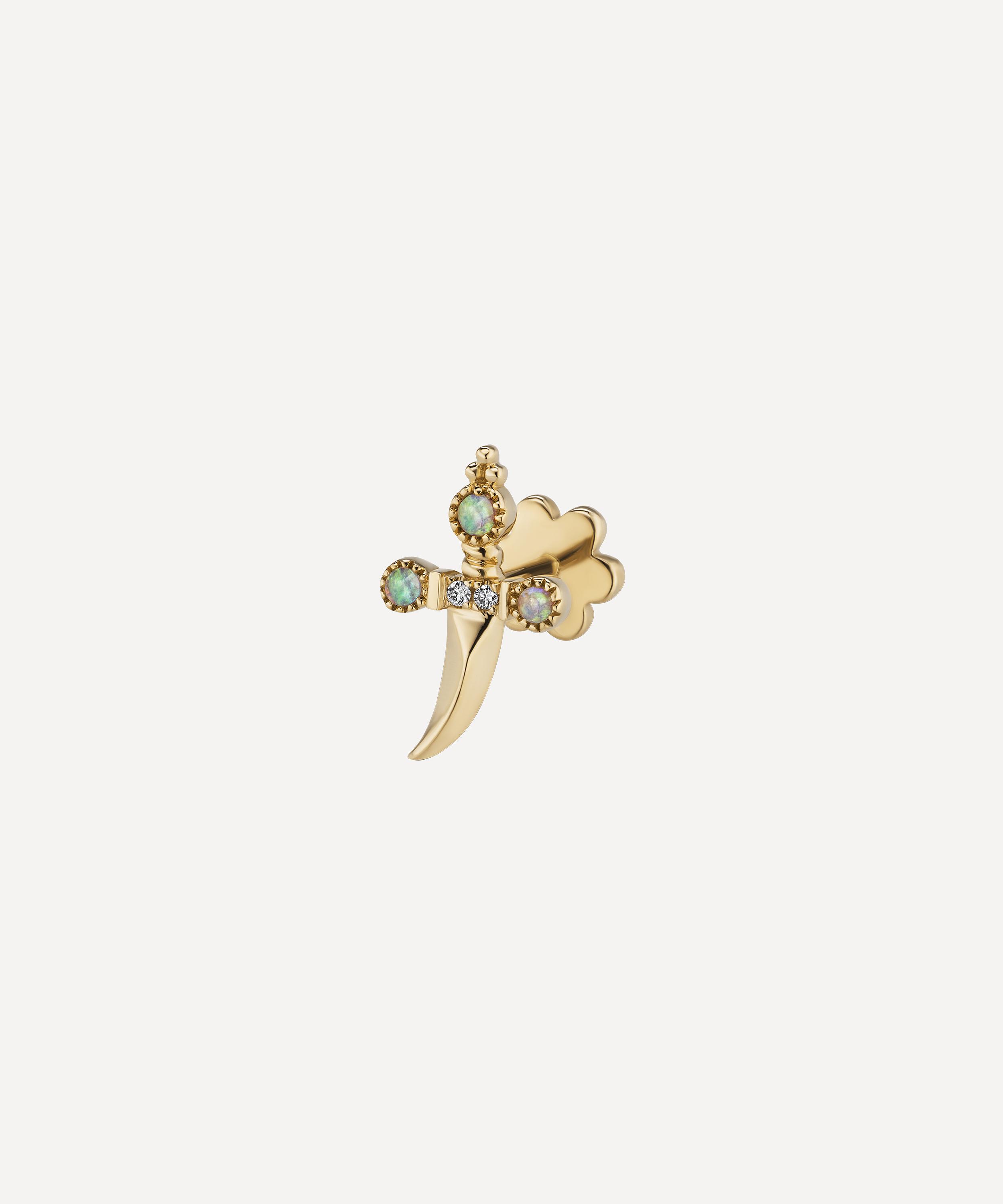 MARIA TASH MARIA TASH 18CT DIAMOND AND OPAL TRINITY HILT DAGGER SINGLE THREADED STUD EARRING LEFT 000698258
