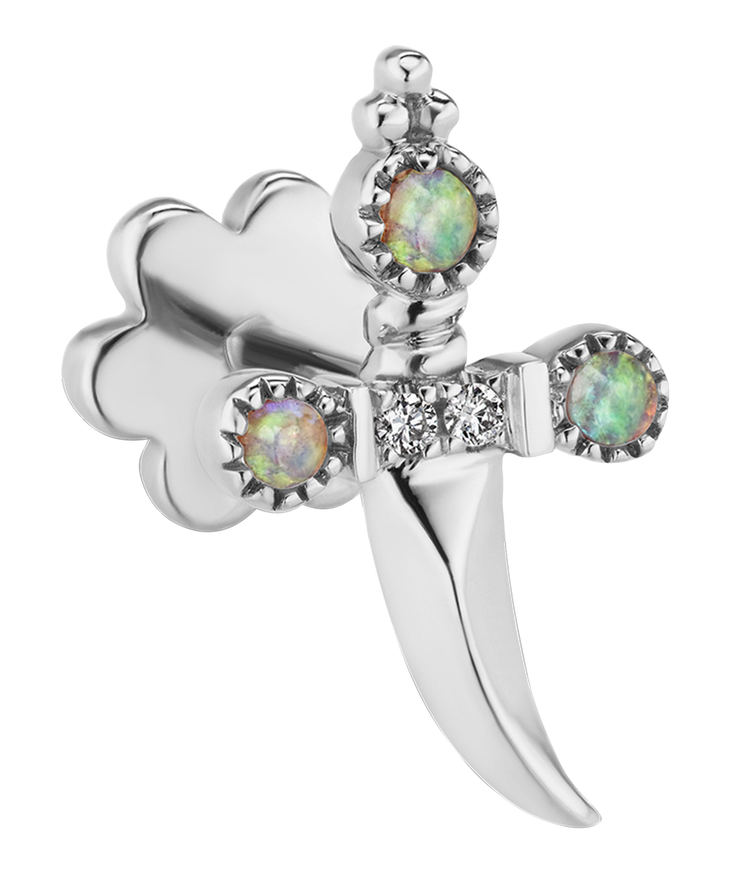 Maria Tash Diamond And Opal Trinity Hilt Dagger Threaded Stud Earring Right In White, Gold