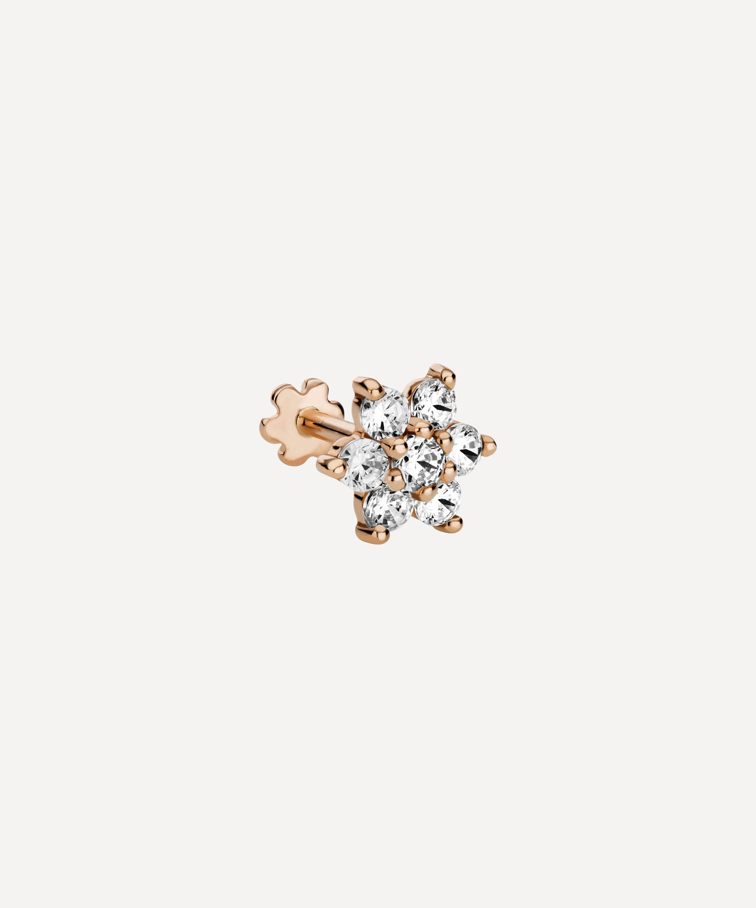 Maria Tash 18ct 7mm Diamond Flower Single Threaded Stud Earring In Rose Gold