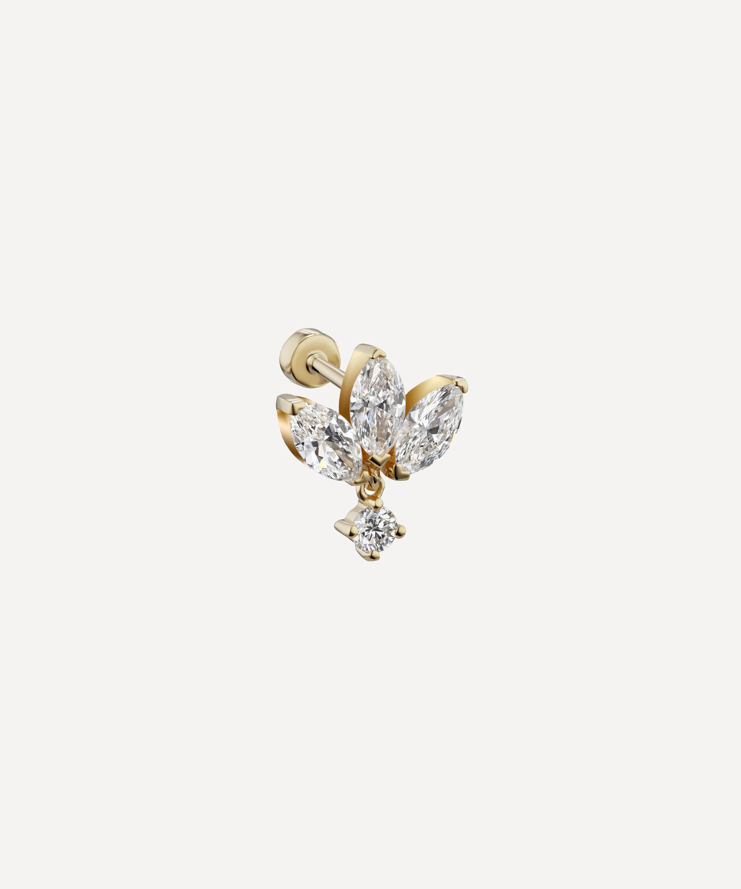 MARIA TASH MARIA TASH 18CT 6MM INVISIBLE DIAMOND LOTUS WITH DANGLE THREADED STUD EARRING 000698332