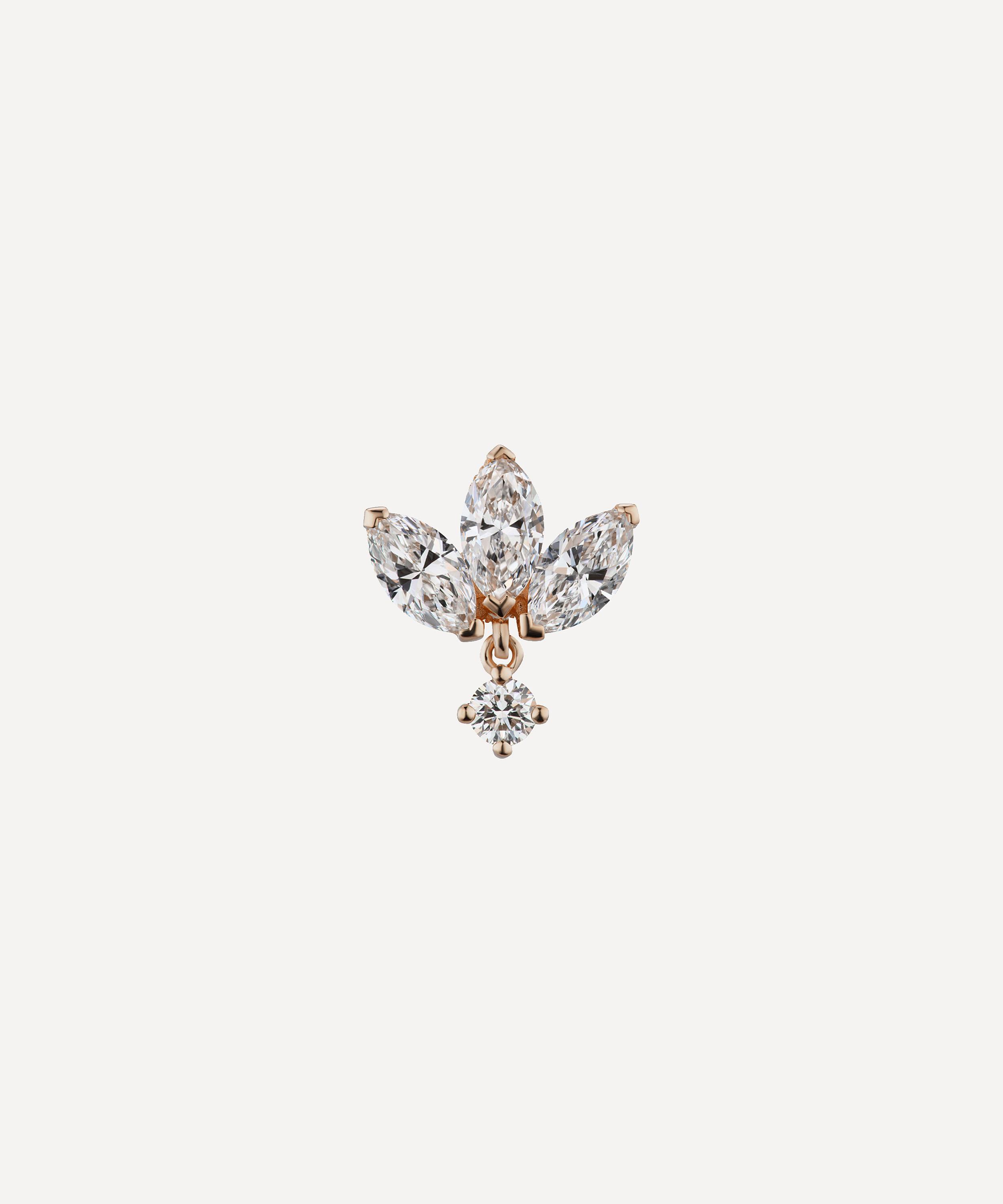 Maria Tash 18ct 6mm Invisible Diamond Lotus With Dangle Single Threaded Stud Earring In Rose Gold