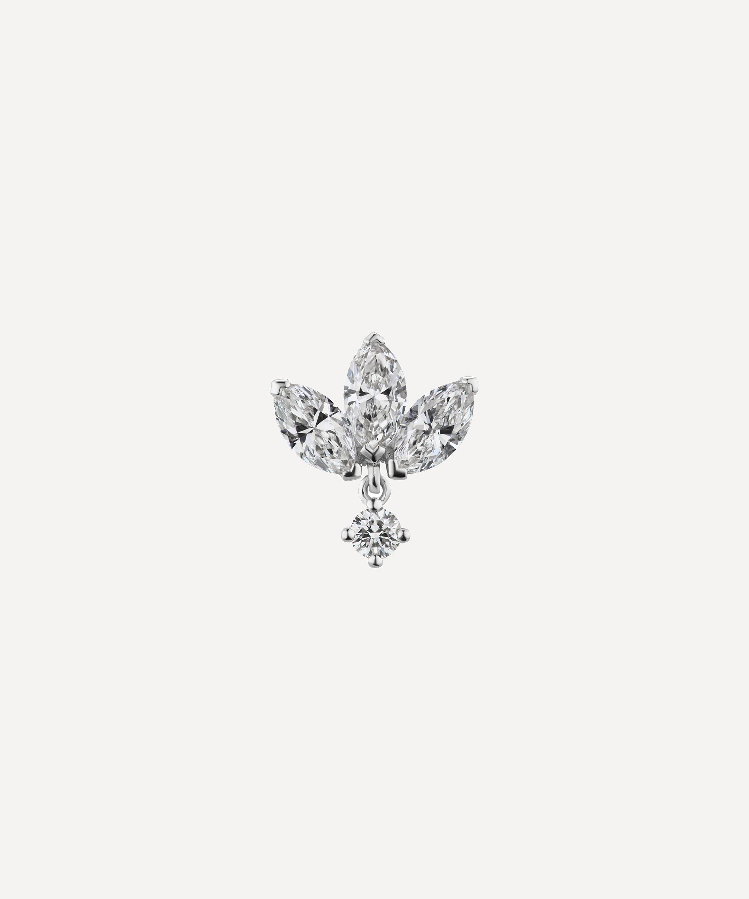 Maria Tash 18ct 6mm Invisible Diamond Lotus With Dangle Single Threaded Stud Earring In White Gold