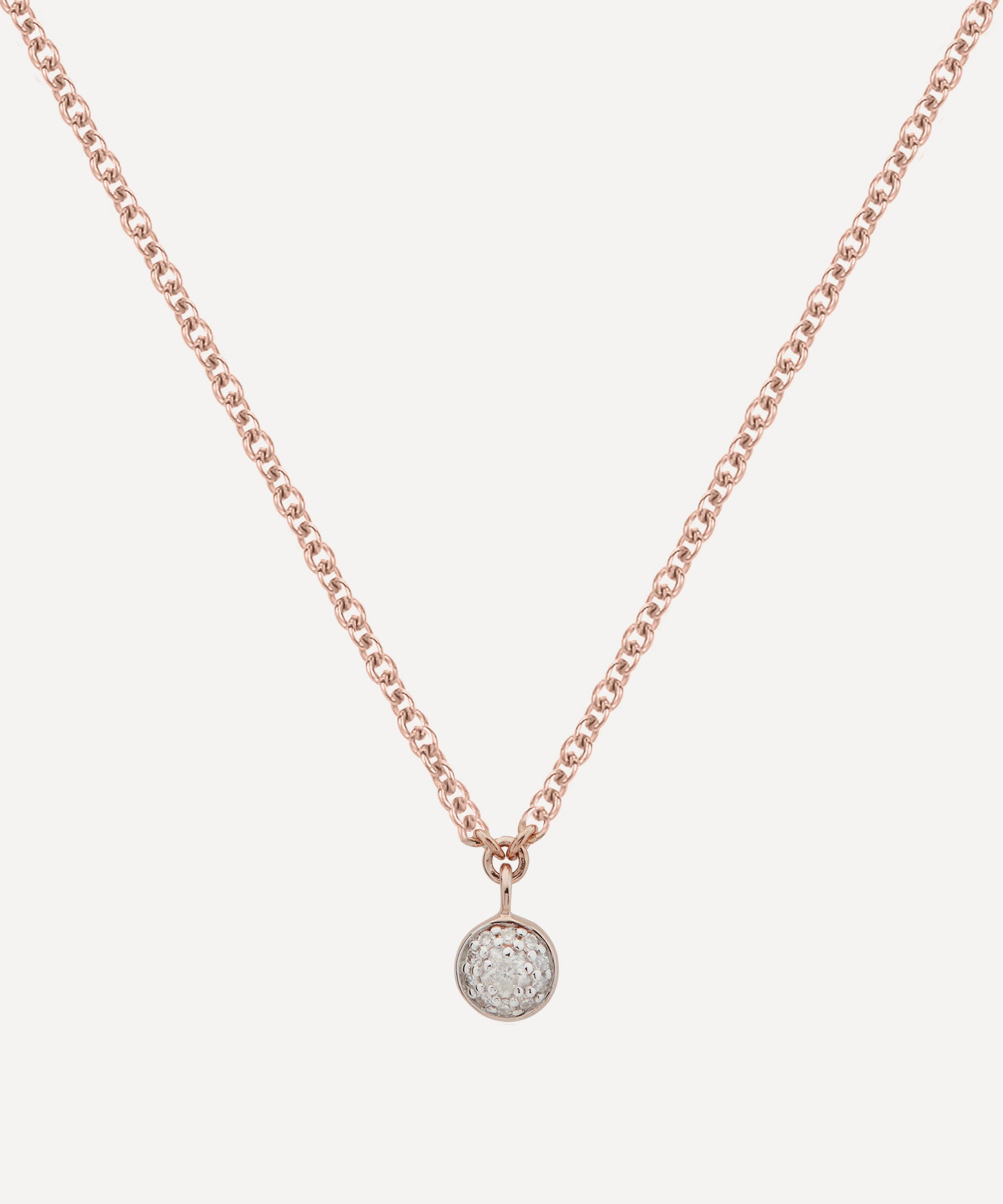 Monica Vinader Rose Gold Plated Vermeil Silver Fiji Tiny Diamond Button Single Drop Necklace In Rose Gold
