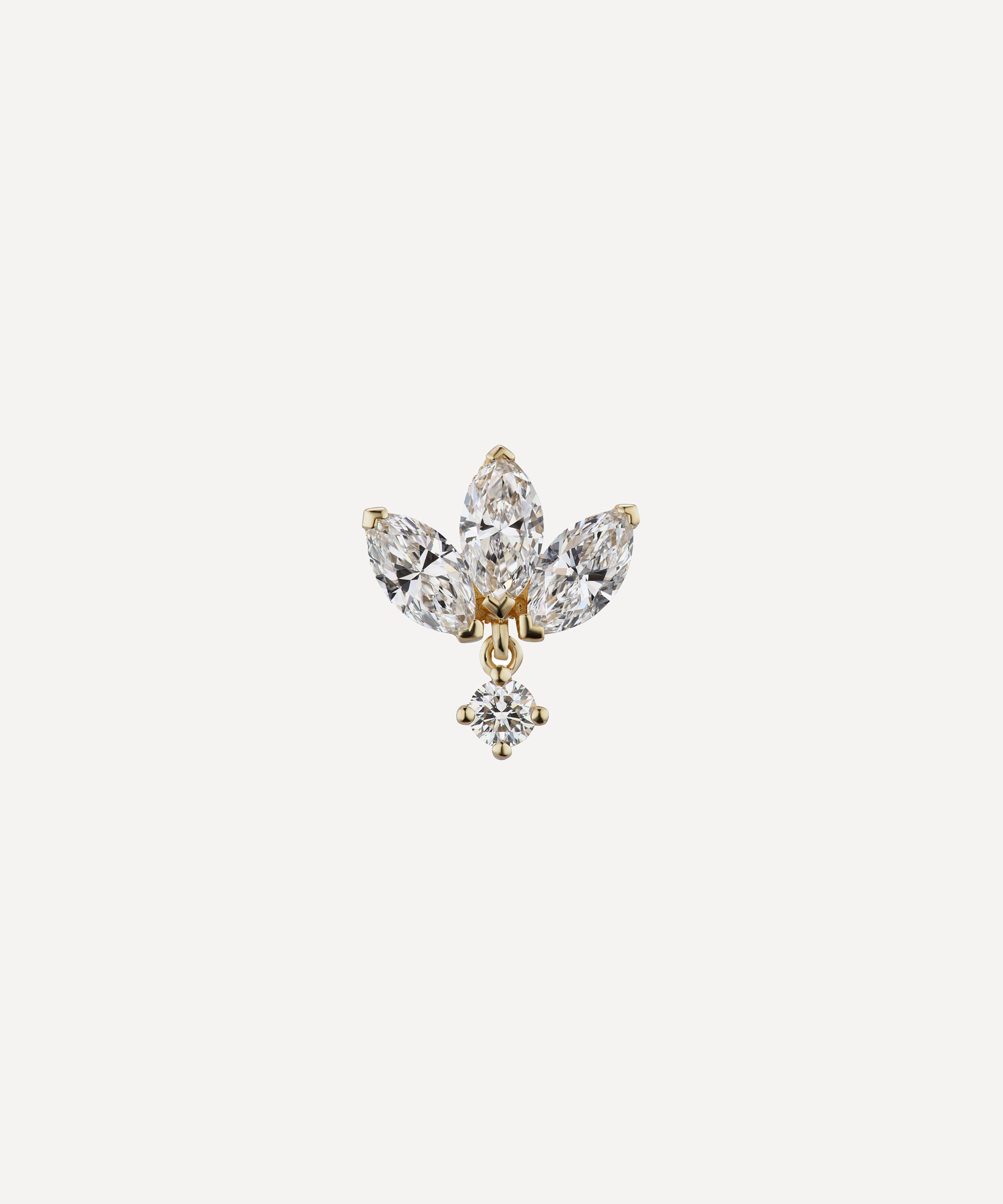 Maria Tash 18ct 6mm Diamond Engraved Lotus With Dangle Single Threaded Stud Earring In Gold