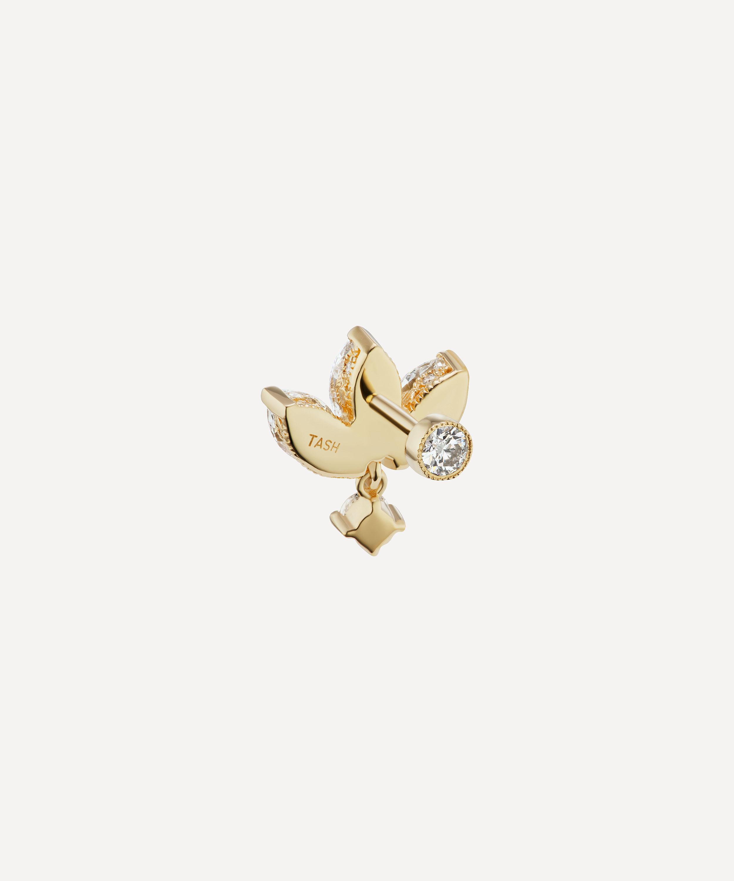 MARIA TASH MARIA TASH 18CT 6MM DIAMOND ENGRAVED LOTUS WITH DANGLE THREADED STUD EARRING 000698334