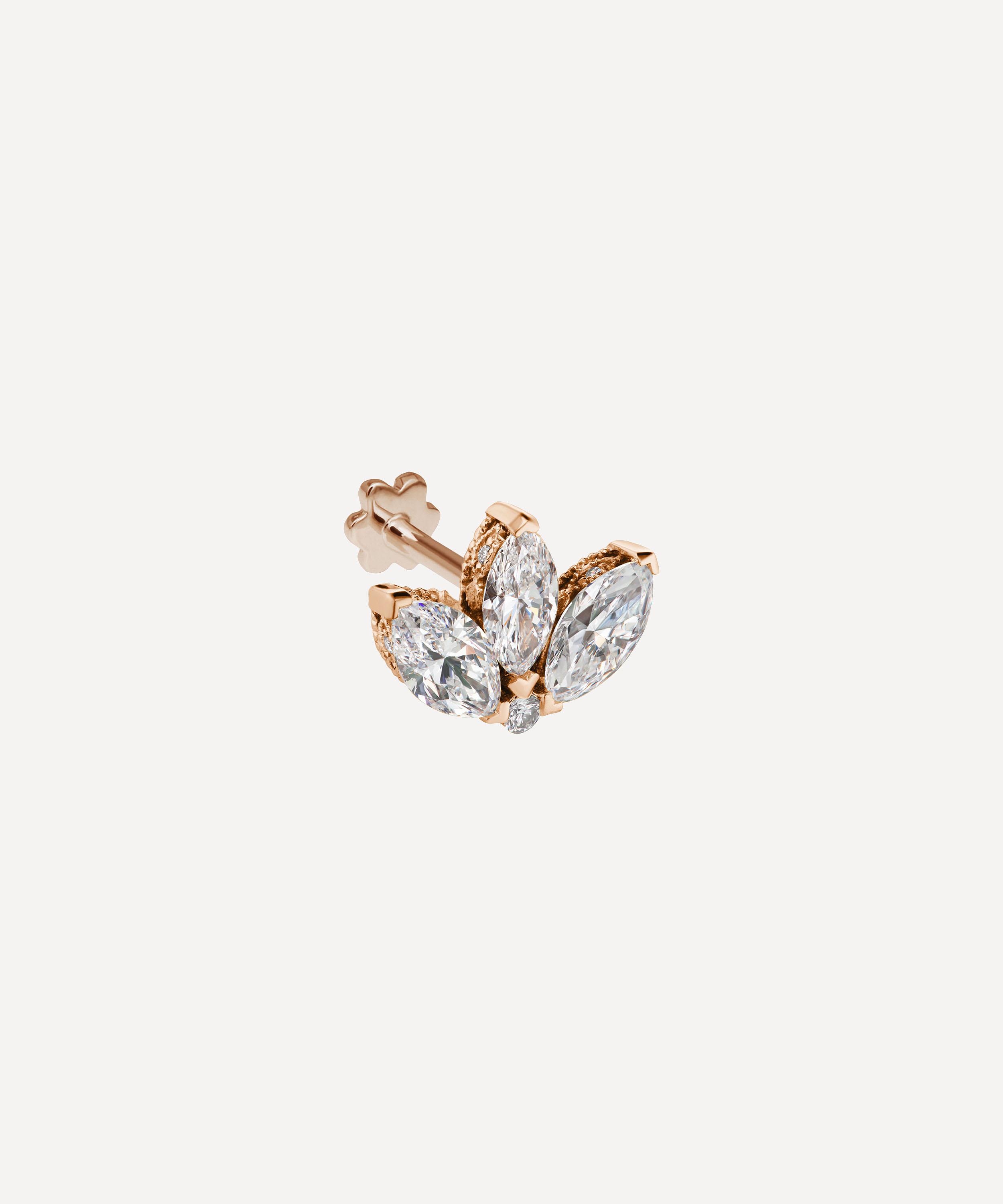 Maria Tash 18ct 6mm Diamond Engraved Lotus Single Threaded Stud Earring In Rose Gold