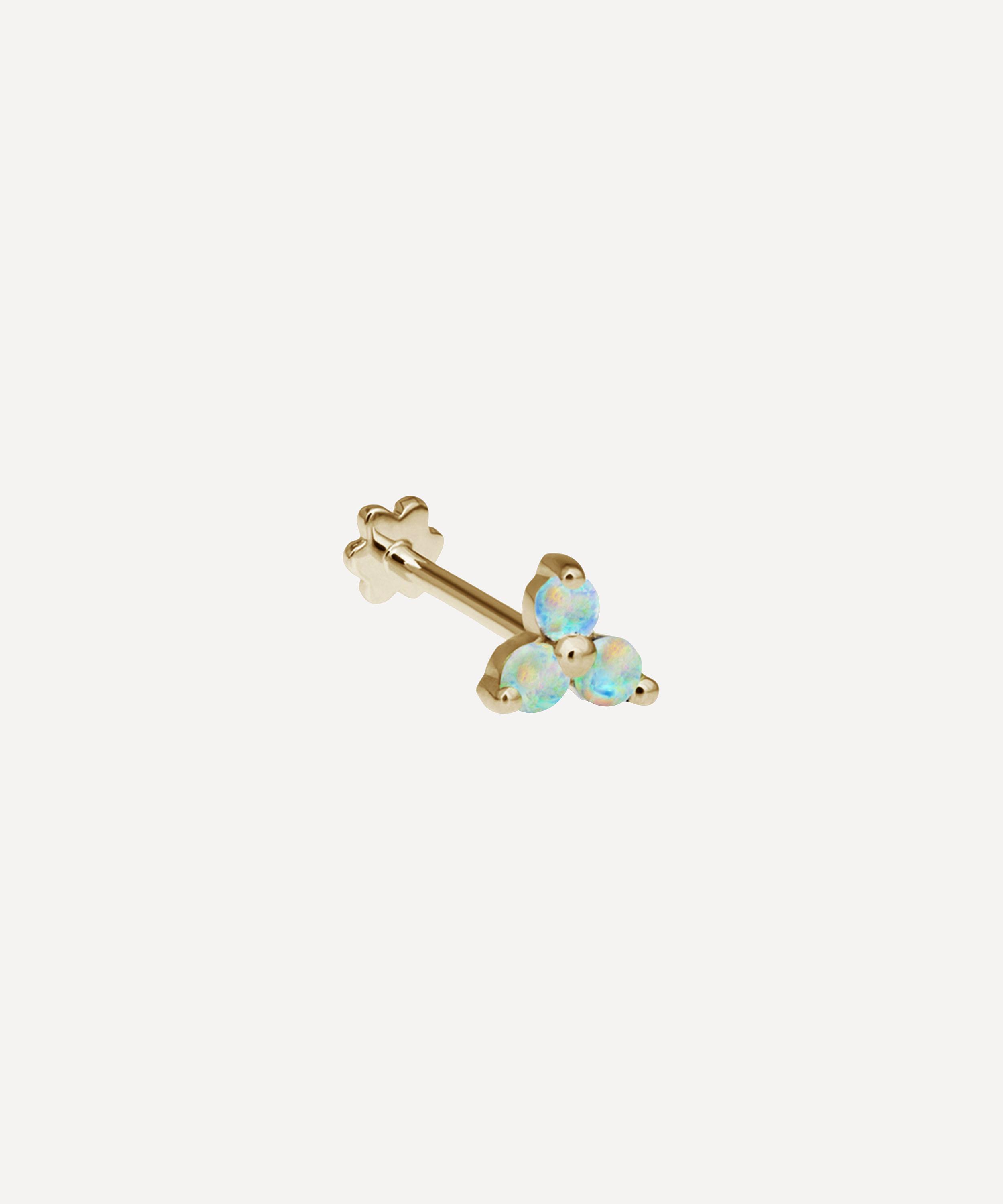 Maria Tash 14ct Large Opal Trinity Single Threaded Stud Earring In Gold