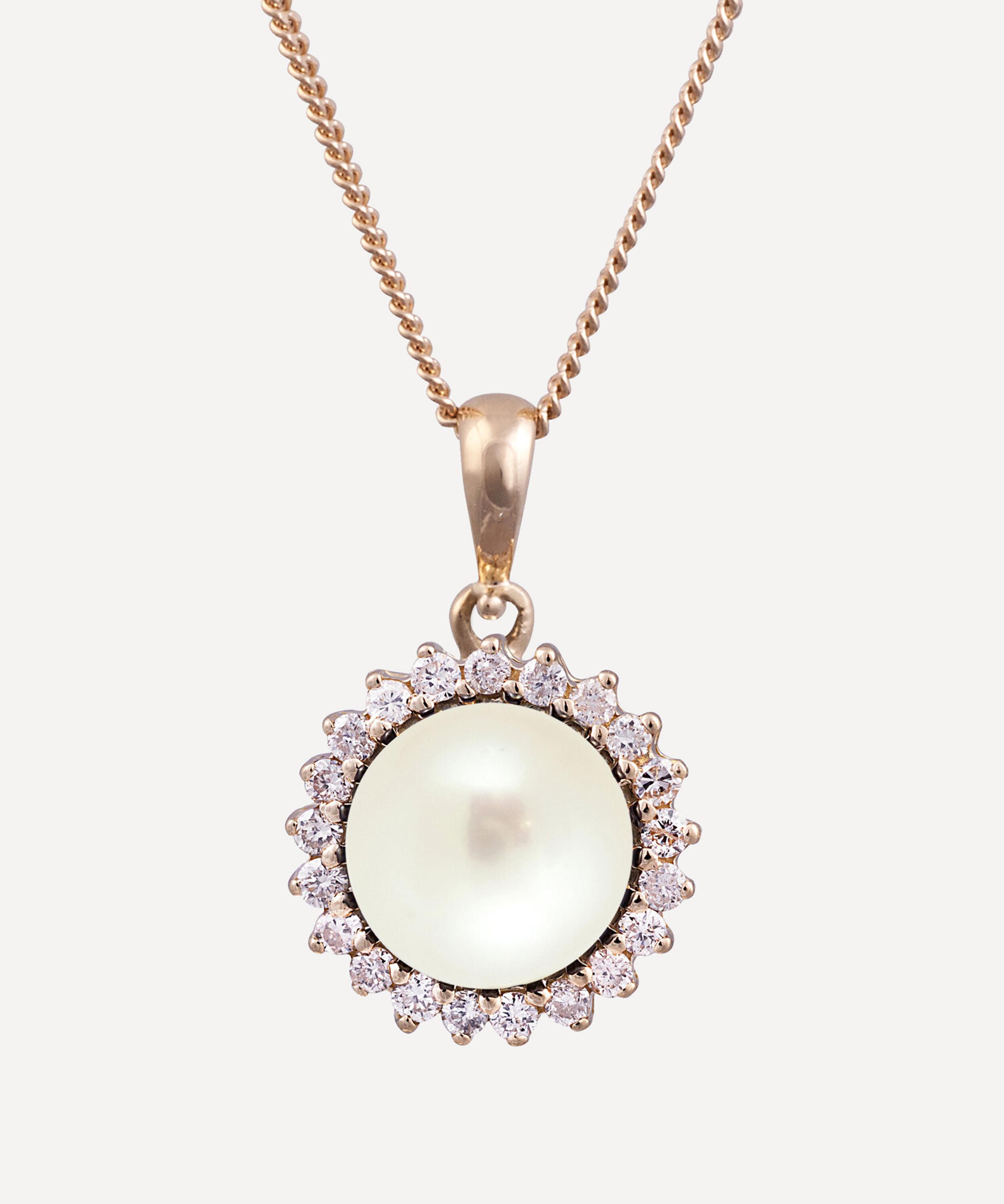 Kojis Gold Pearl And Diamond Cluster Pendant Necklace
