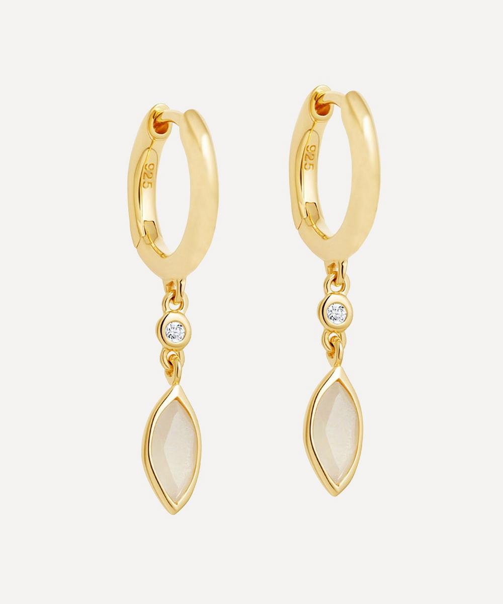 ASTLEY CLARKE GOLD PLATED VERMEIL SILVER PALOMA PETAL MOONSTONE AND WHITE SAPPHIRE DROP EARRINGS,000699379