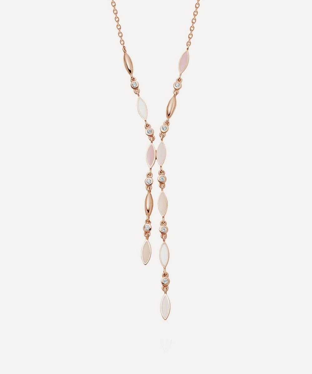 ASTLEY CLARKE ROSE GOLD PLATED VERMEIL SILVER PALOMA PETAL WHITE SAPPHIRE AND ENAMEL PENDANT NECKLACE,000699587