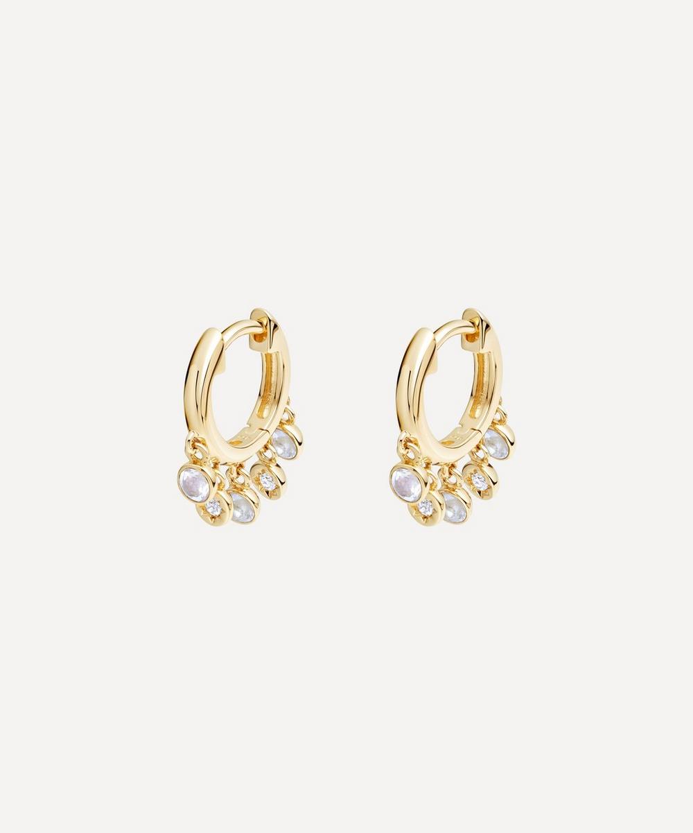 ASTLEY CLARKE GOLD PLATED VERMEIL SILVER BIOGRAPHY MOONSTONE AND WHITE SAPPHIRE DROPLET HOOP EARRINGS,000702369