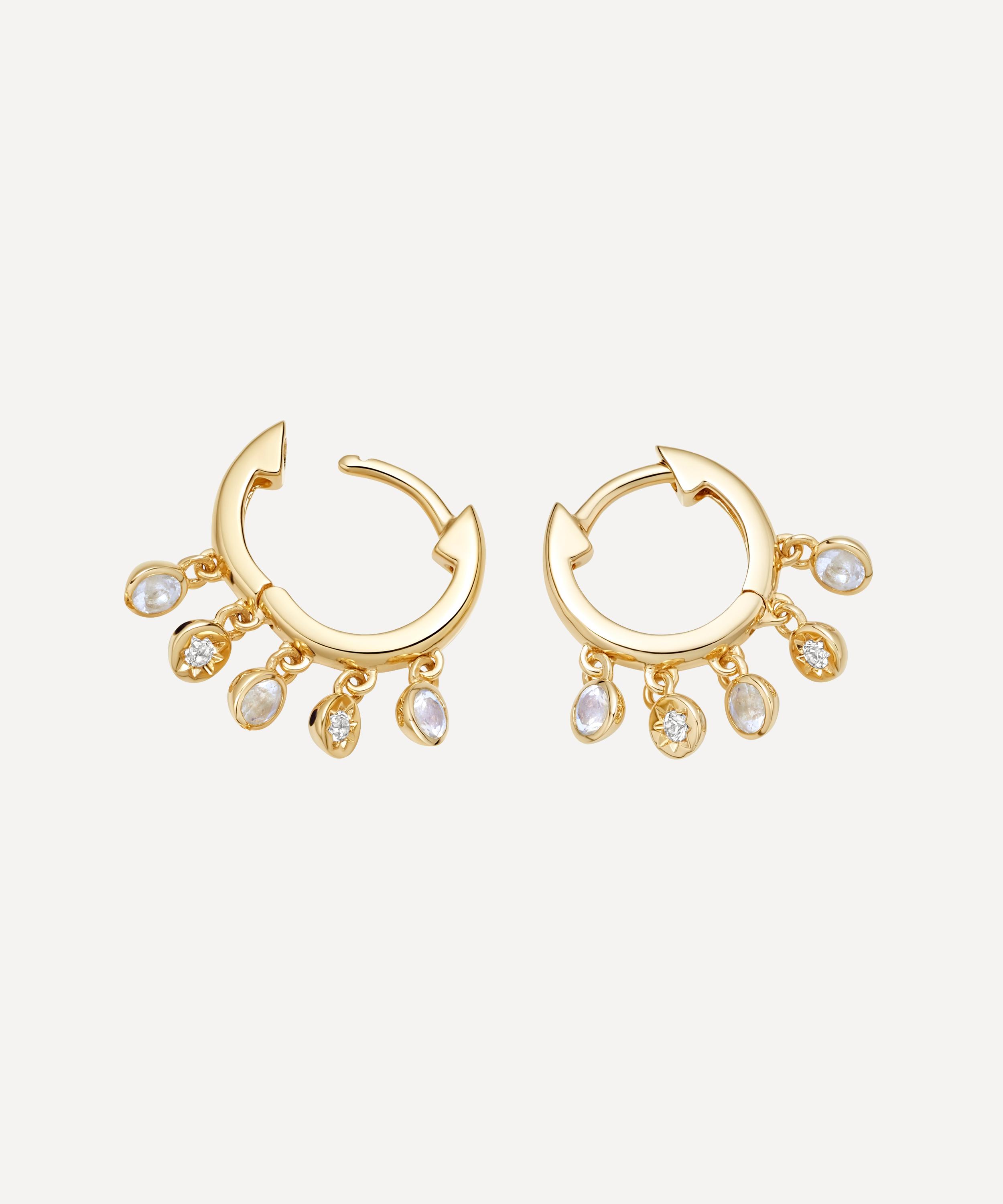 ASTLEY CLARKE ASTLEY CLARKE GOLD PLATED VERMEIL SILVER BIOGRAPHY MOONSTONE AND WHITE SAPPHIRE DROPLET HOOP EARRING 000702369