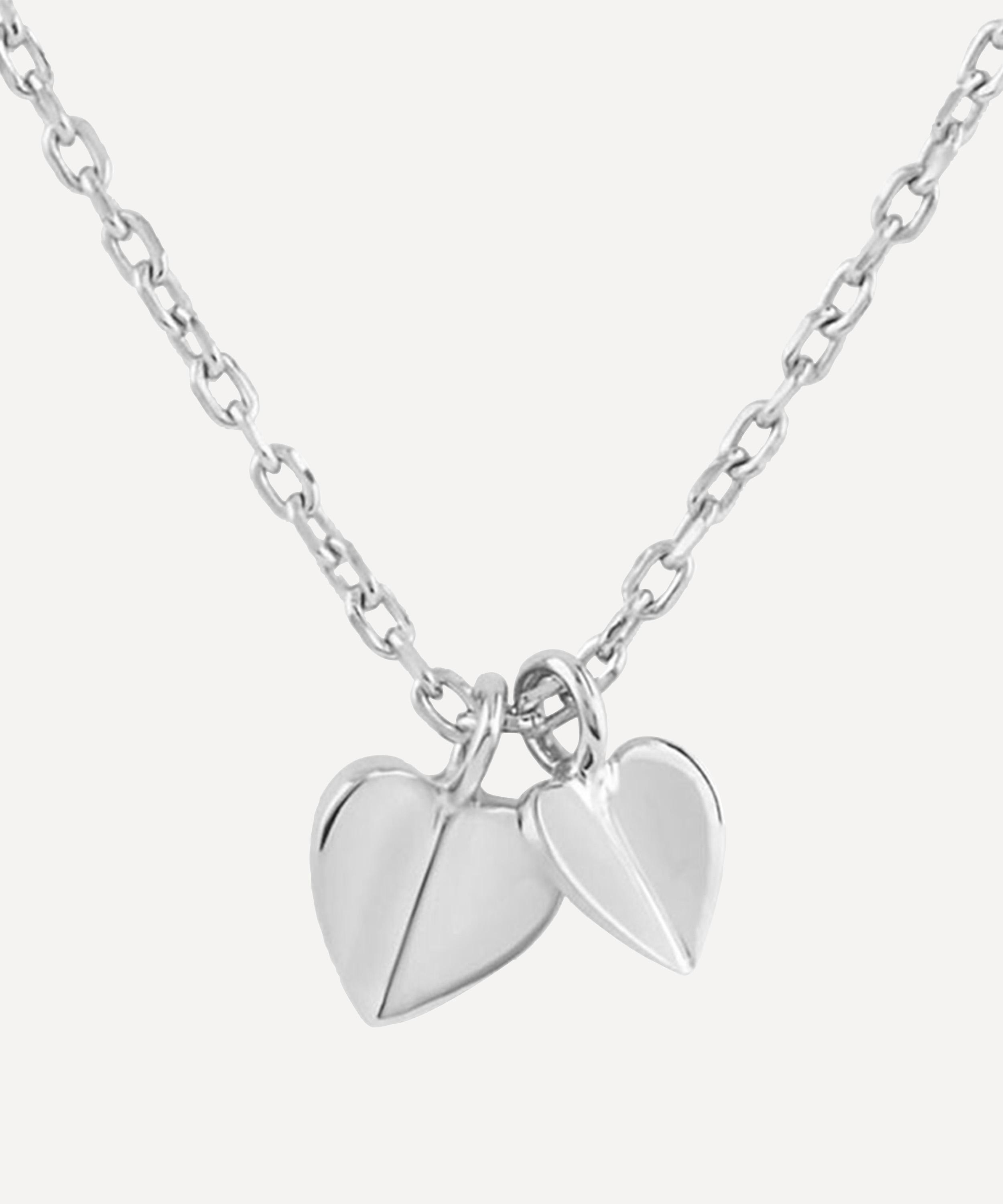 Dinny Hall Silver Bijou Folded Heart Duo Pendant Necklace ONE Luxury