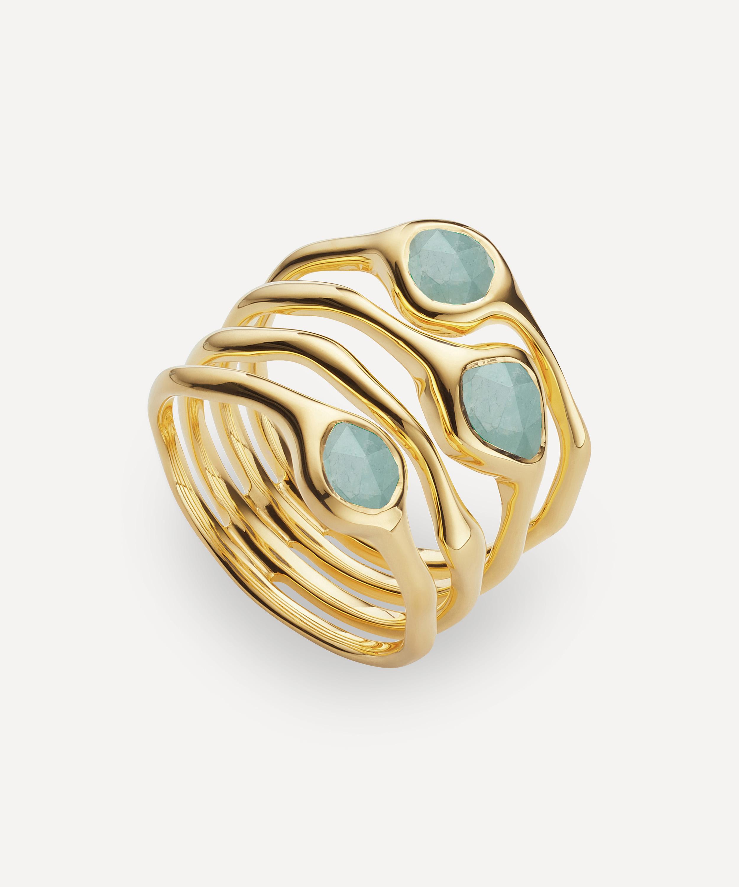 Monica Vinader Siren Cluster 18ct Gold-plated Vermeil And Amazonite Cocktail Ring In Gold