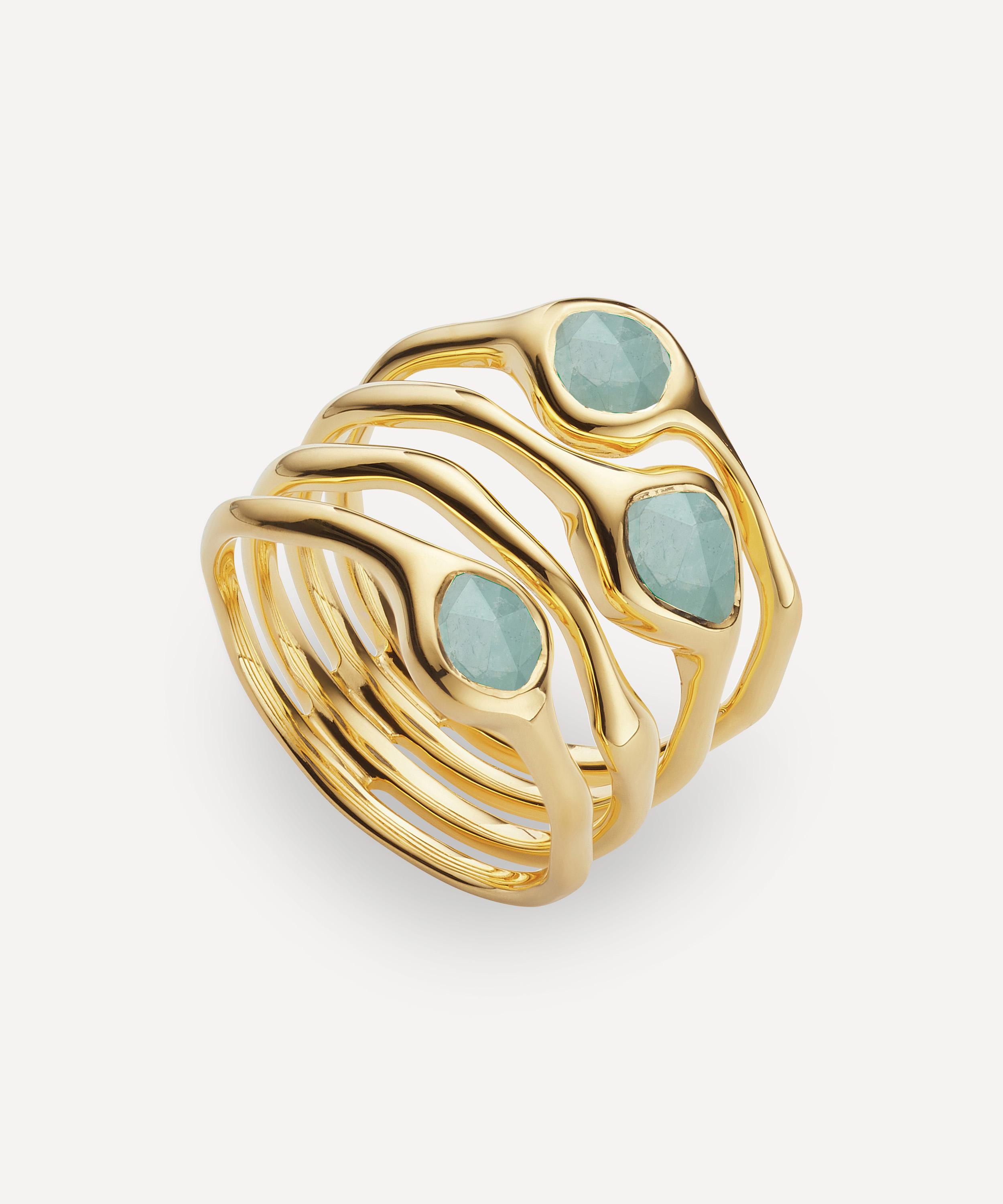 MONICA VINADER GOLD PLATED VERMEIL SILVER SIREN AQUAMARINE CLUSTER COCKTAIL RING,000703853