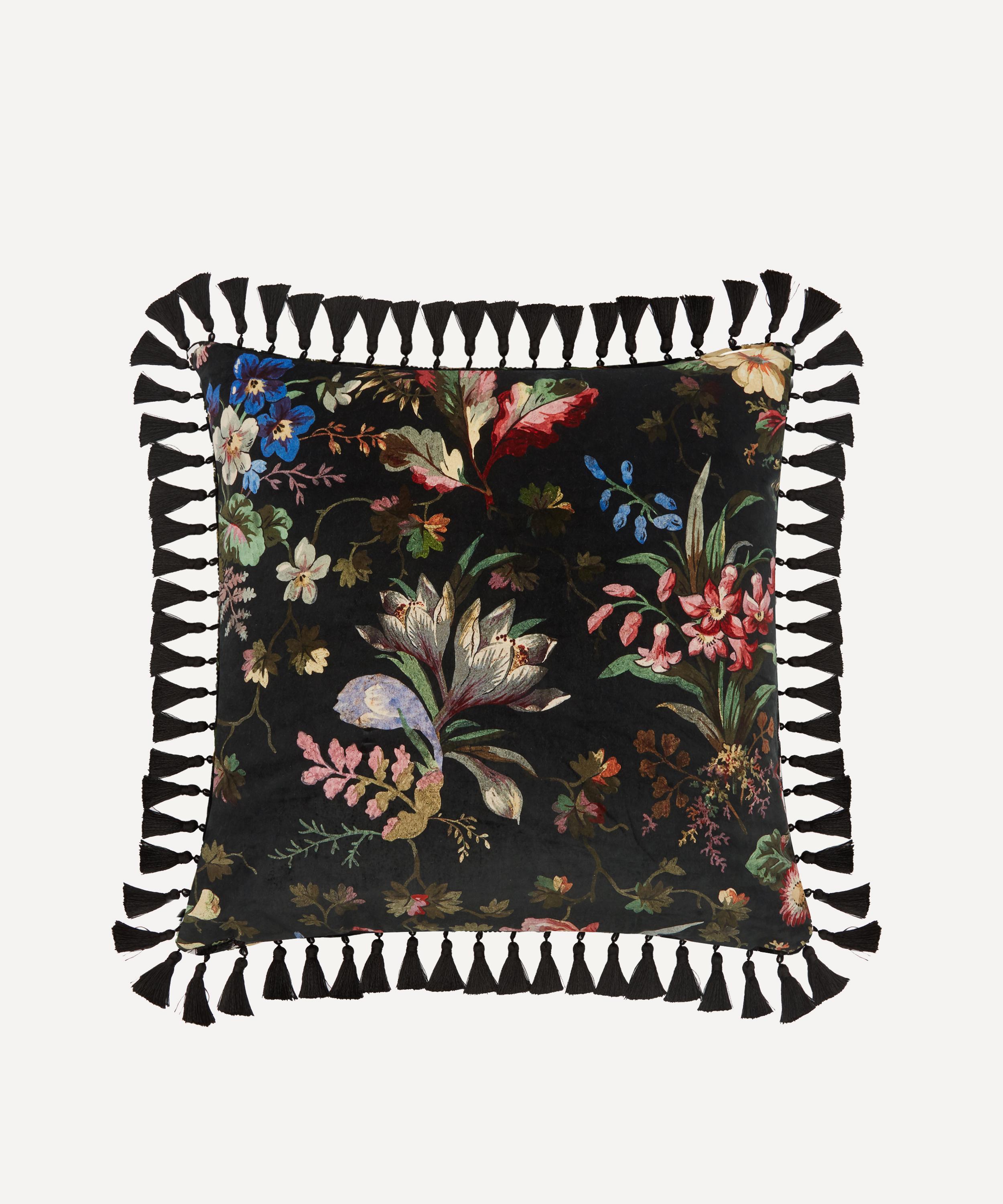 House Of Hackney Tulipa Large Velvet Cushion In Black