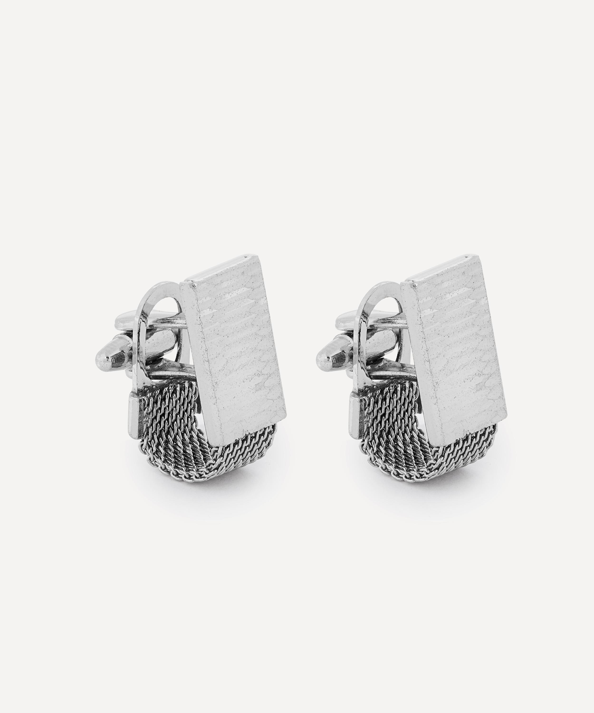 Shop Designer Vintage Mens 1970s Rectangular White Metal Cufflinks In Silver