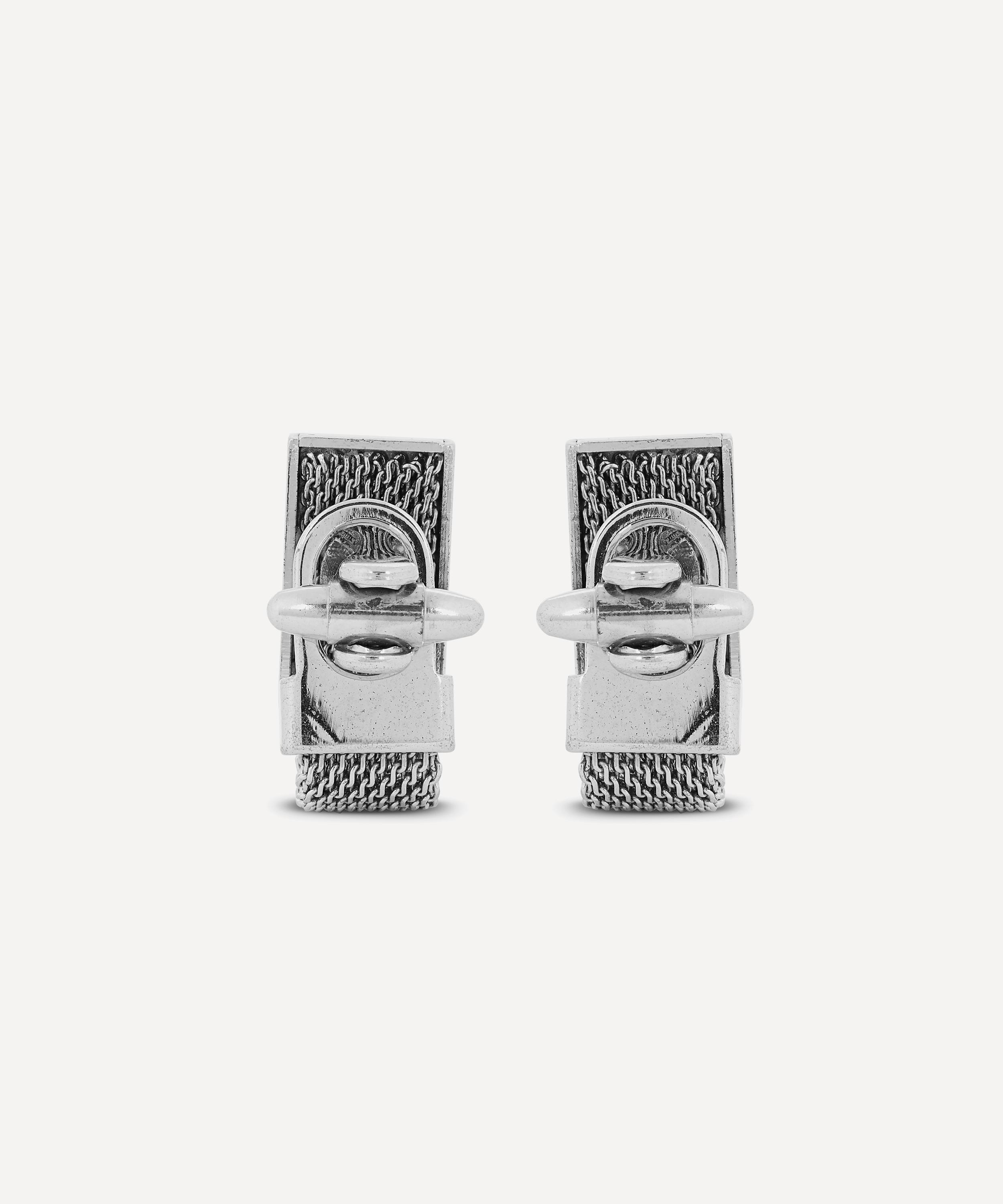 Shop Designer Vintage Mens 1970s Rectangular White Metal Cufflinks In Silver