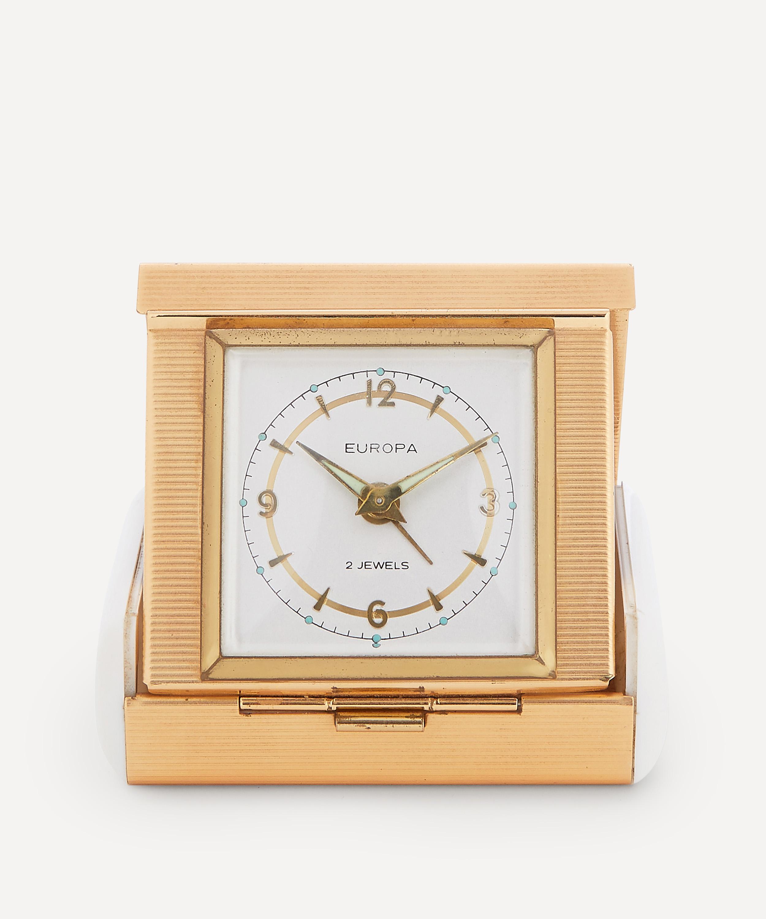 Designer Vintage 1960s Europa Gilt Travel Alarm Clock In Gold