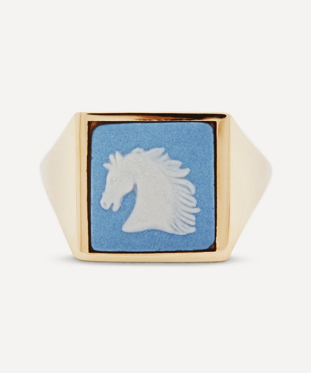 FERIAN Gold Wedgwood Horse Head Square Signet Ring,000705712