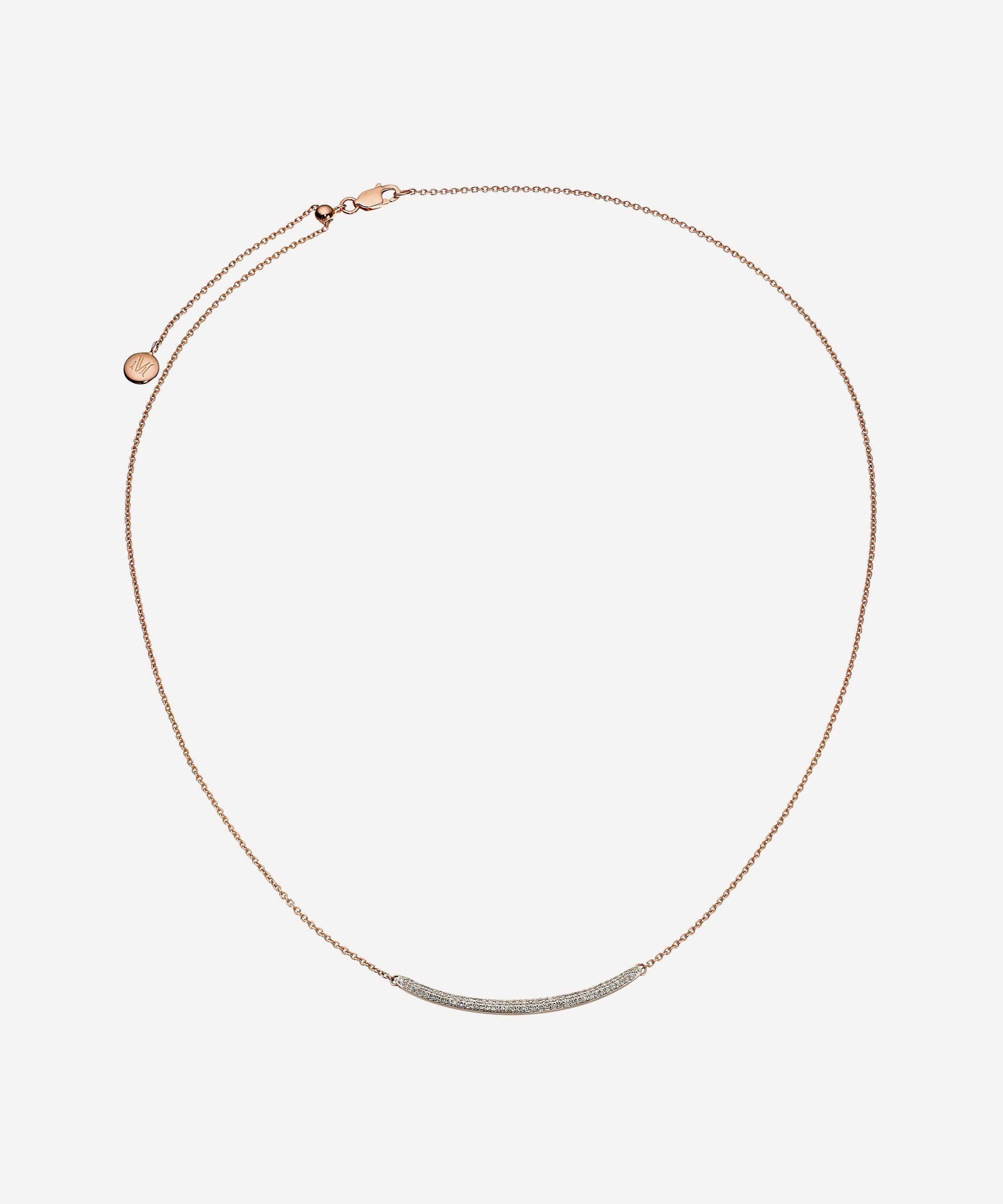 Monica Vinader Rose Gold Plated Vermeil Silver Skinny Curve Diamond Necklace In Rose Gold