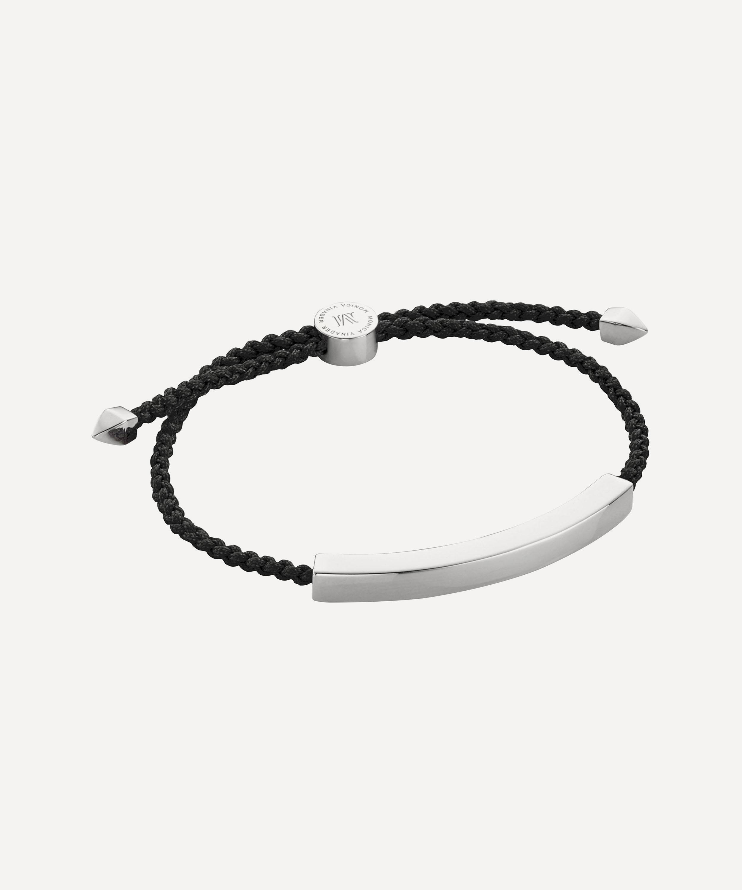 Monica Vinader Silver Linear Large Men's Friendship Bracelet Black Luxury Gift